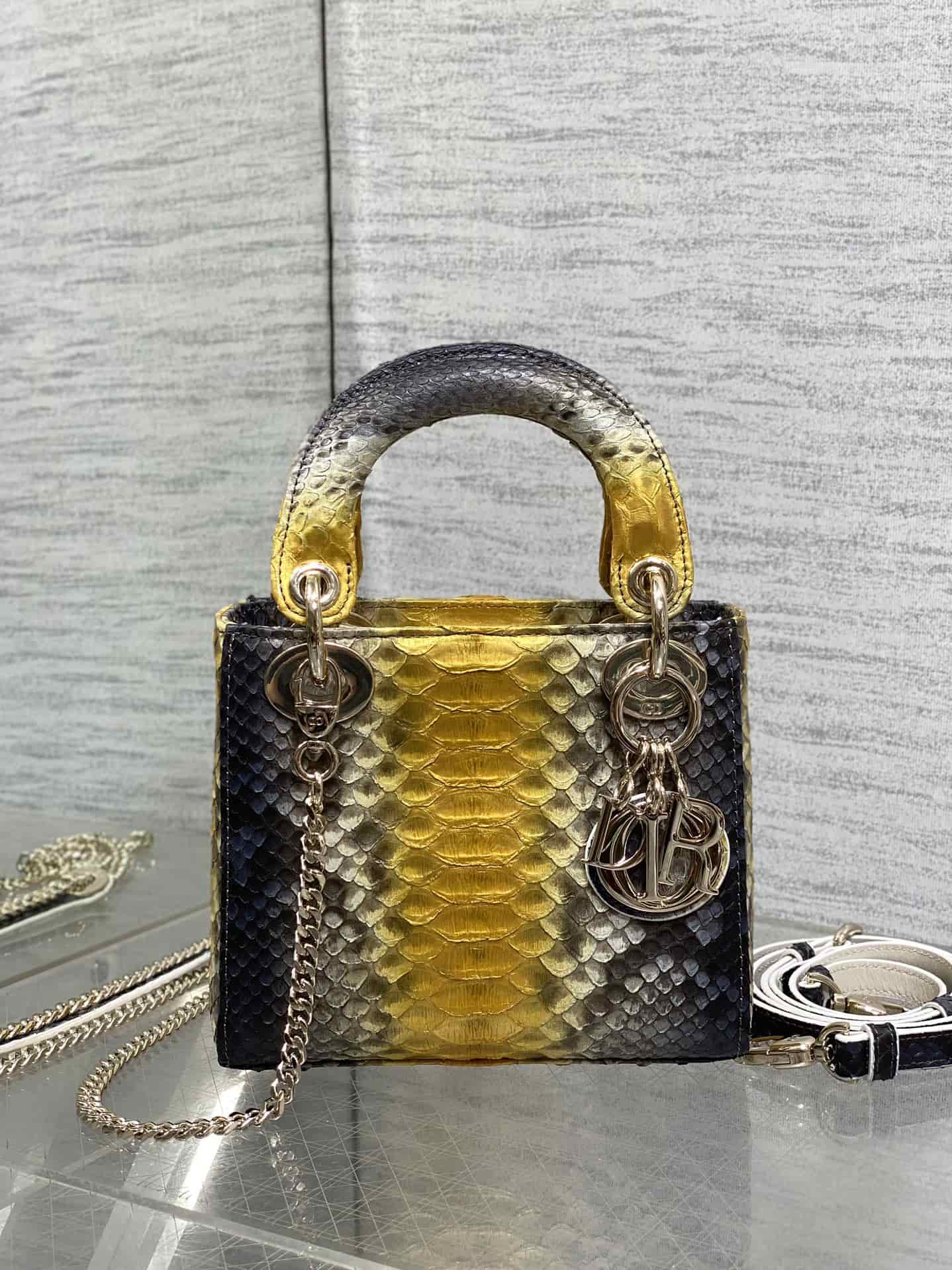 MINI LADY Dior BAG Cannage Python Gold-tone Metal High