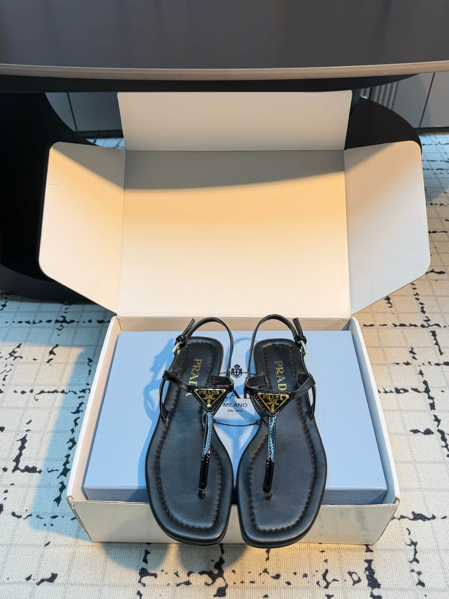 Prada Patent Leather Thong Sandals Shoes Women