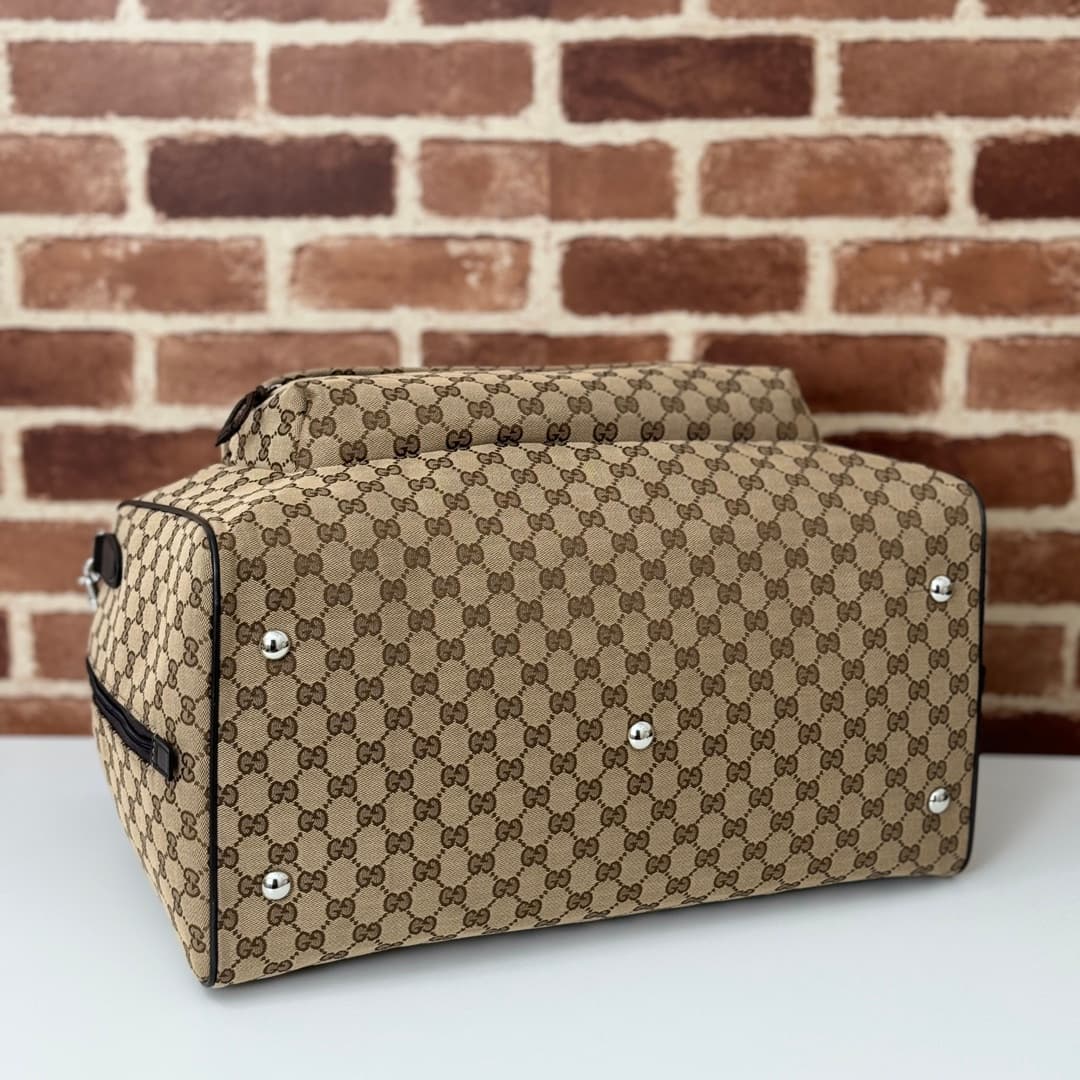 Gucci GG canvas medium duffle bag in beige and dark brown 802095 High