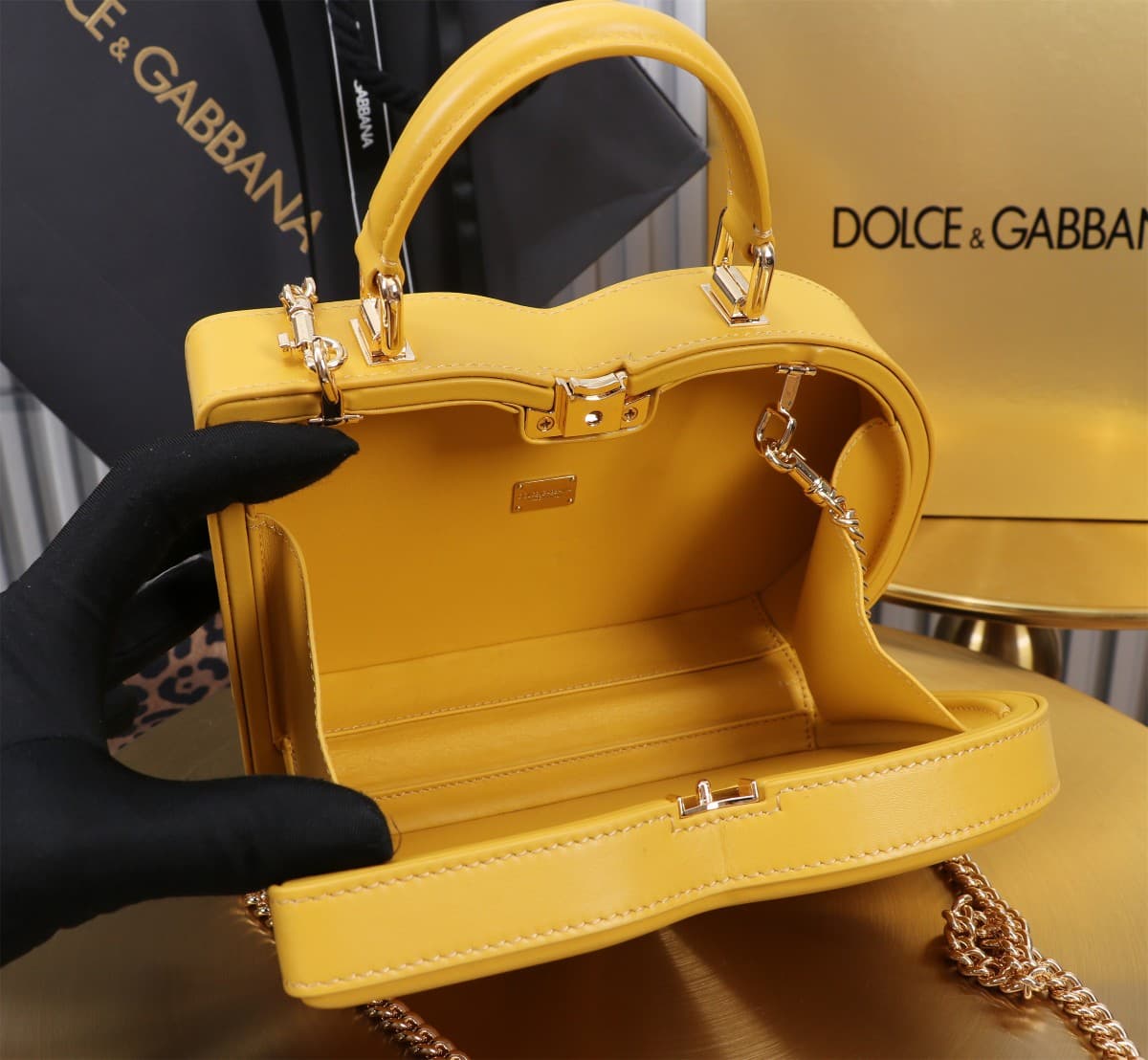 Dolce & Gabbana yellow leather DG Logo handbag high
