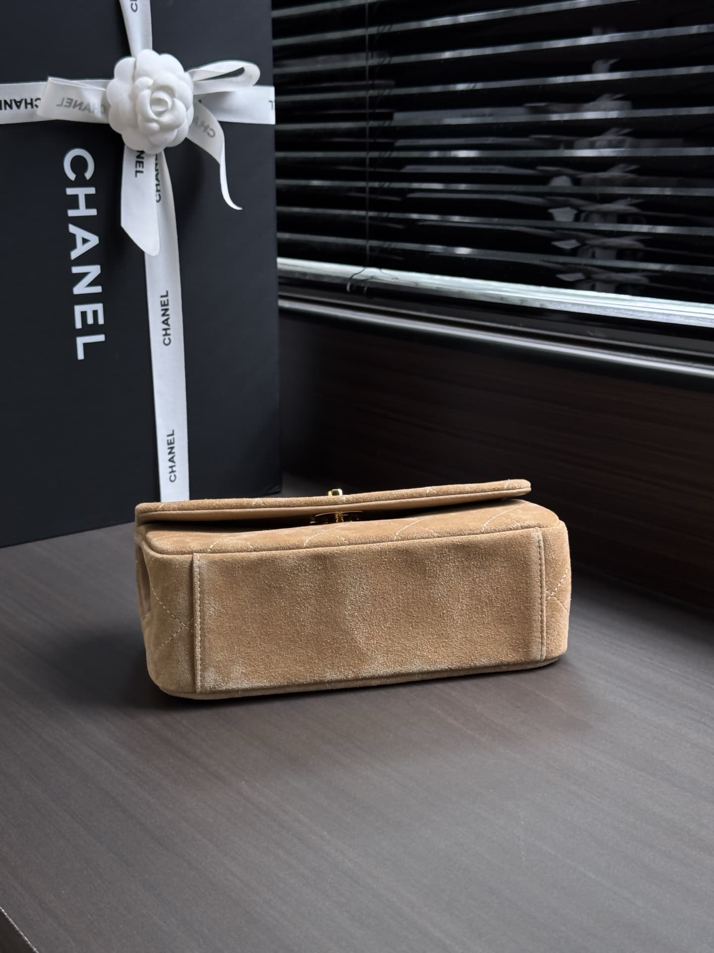 Chanel Flap Bag Suede Calfskin & Gold-Tone Metal Beige AS6449 A