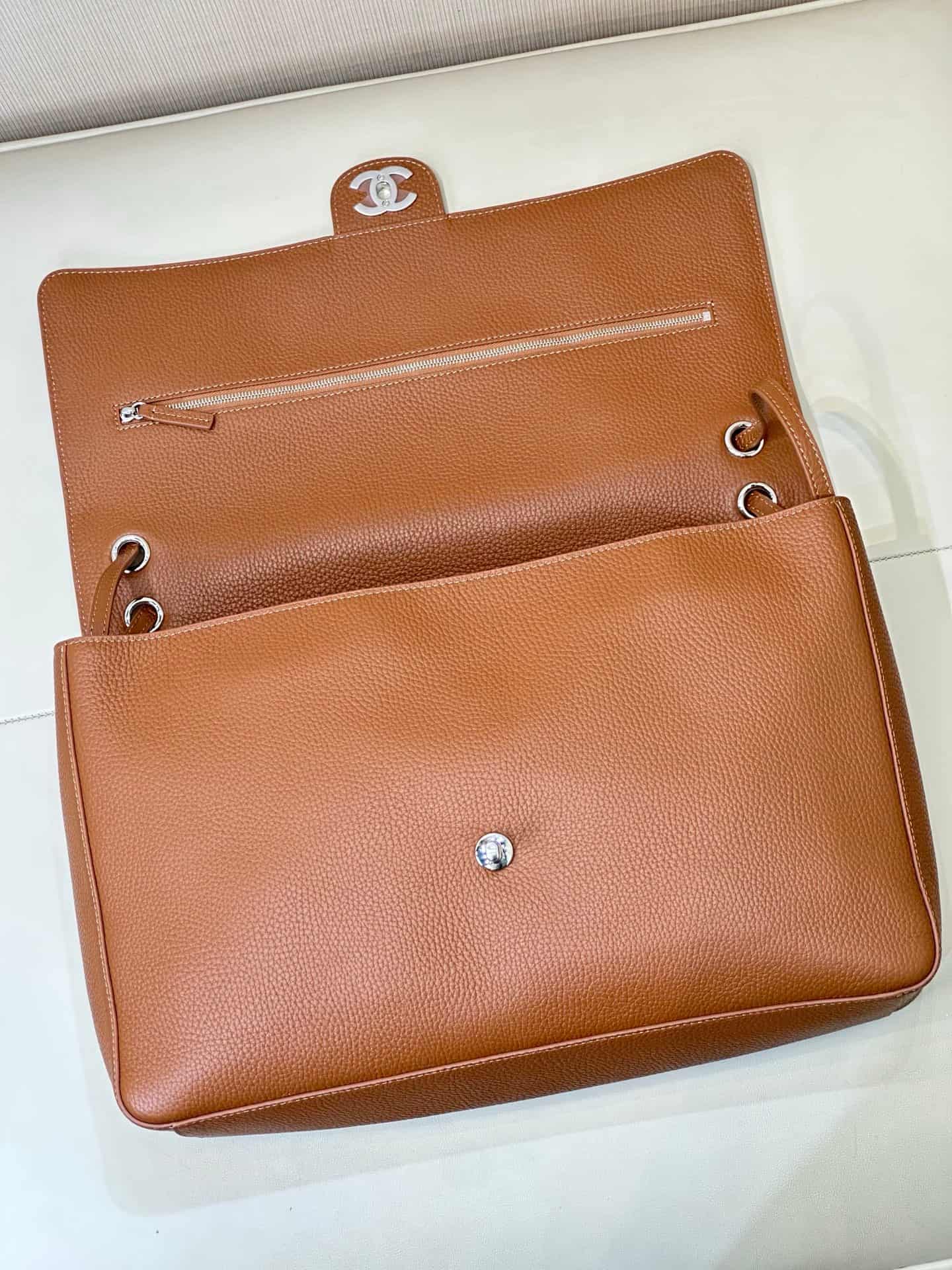 Chanel Maxi Flapbag Grained Calfskin & Silver Metal Caramel AS6233 TOP