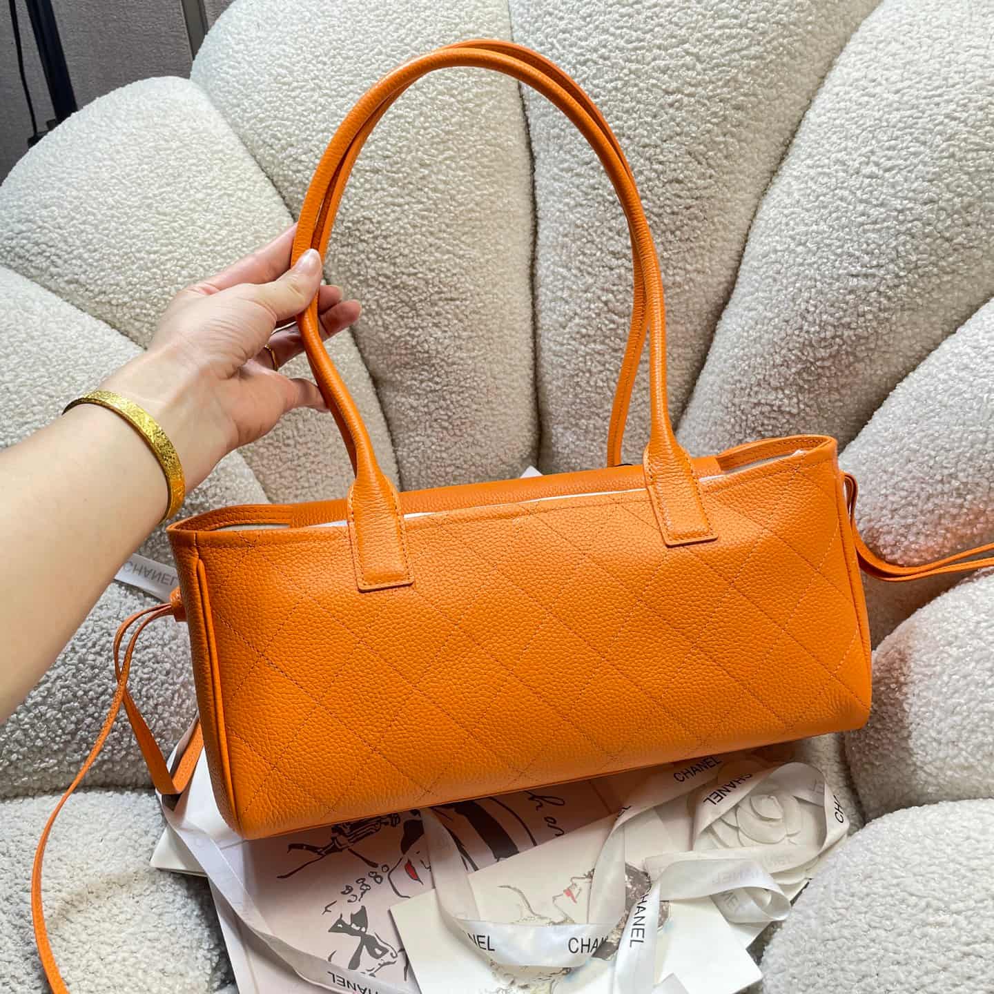Chanel SMALL SHOPPING BAG Grained Calfskin & Gold-Tone Metal Orange AS6288 A