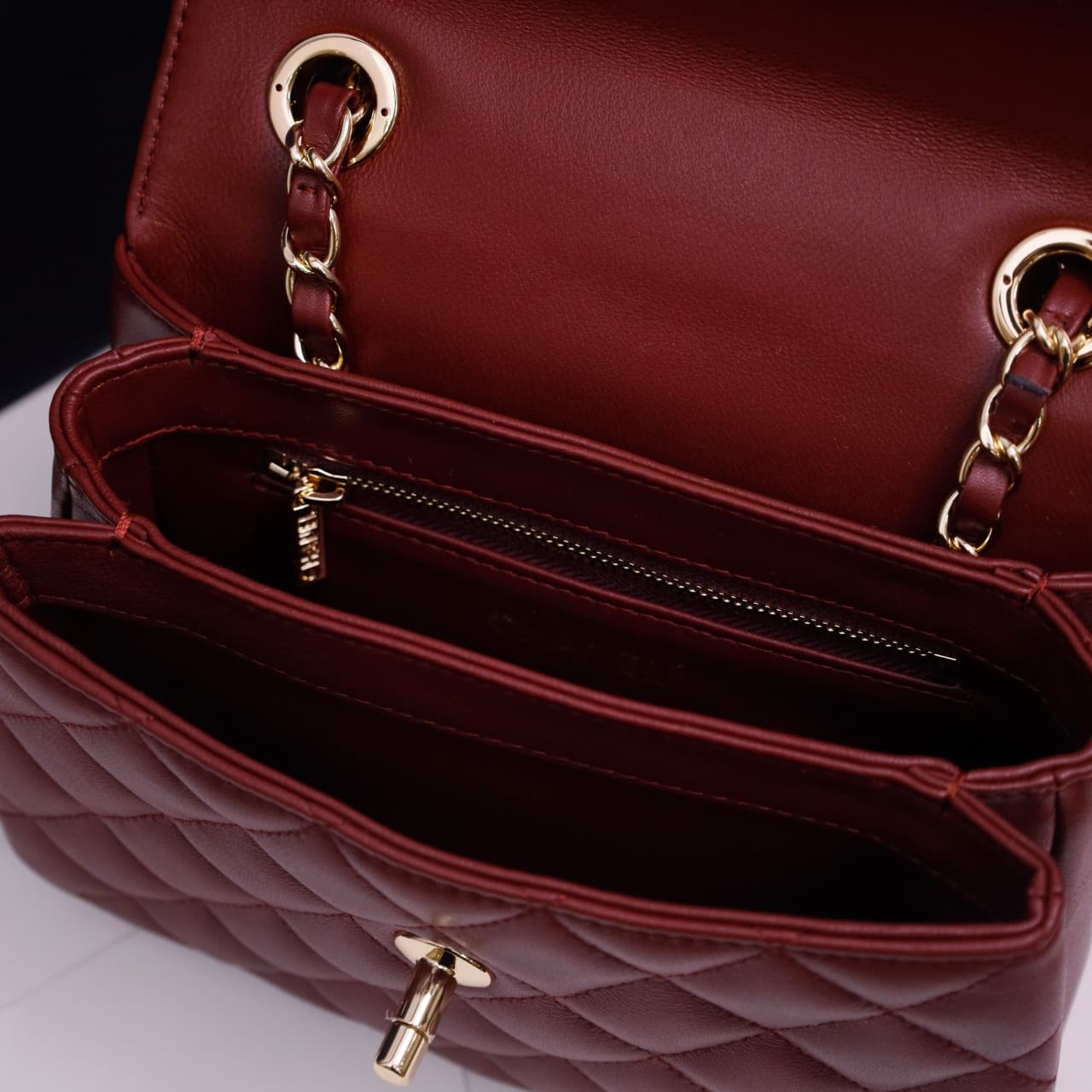 Chanel MINI FLAP BAG WITH TOP HANDLE AS4654 Lambskin &Gold-Tone Metal Brown A