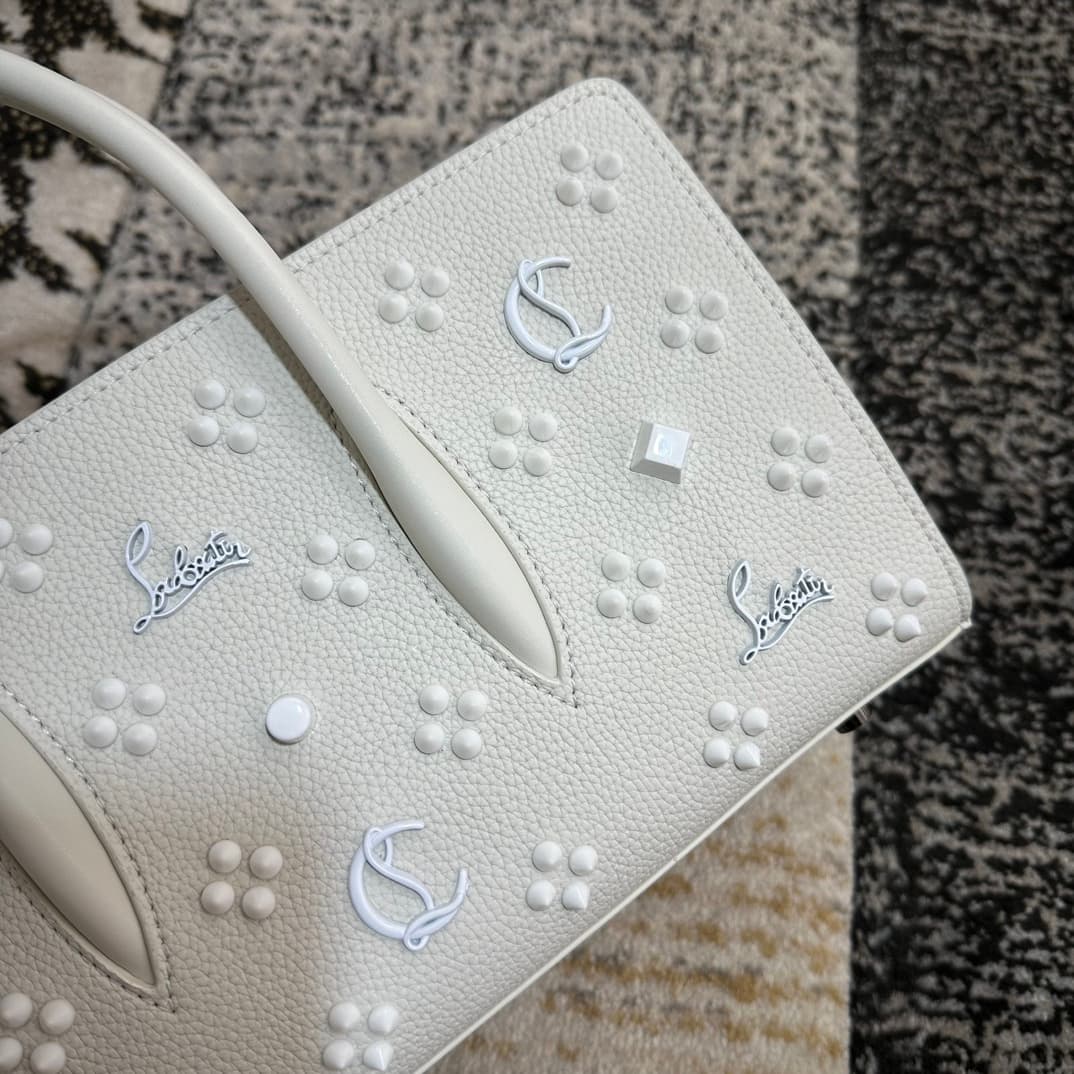 Christian Louboutin Paloma leather tote bag in white with spikes &studs High