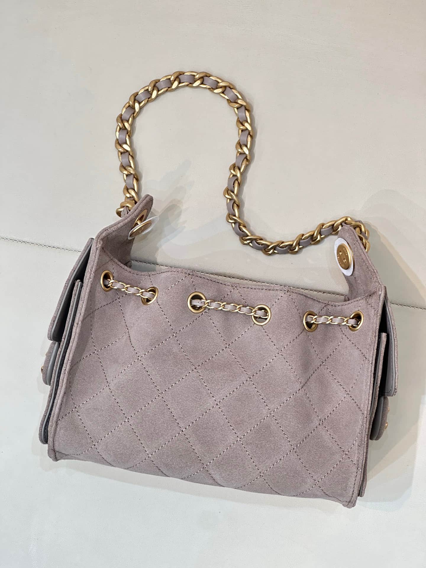 CHANEL 25 Mini Handbag AS5631 Suede &Gold-tone Metal Grey TOP