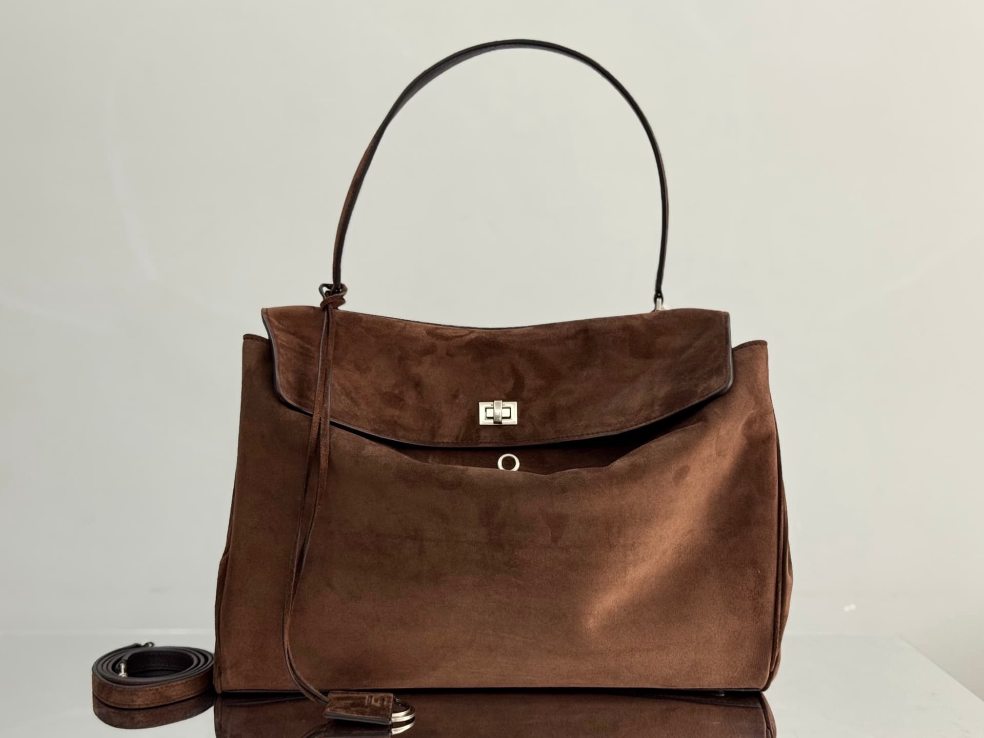 Balenciaga Rodeo Large Bag in Light Espresso Waxed Suede Calfskin With Silver-Tone Metal TOP