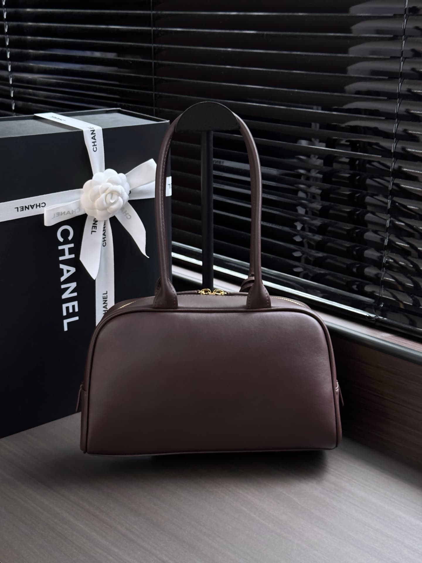 Chanel Large Bowling Bag Calfskin & Gold-Tone Metal Dark Brown AS6580 High