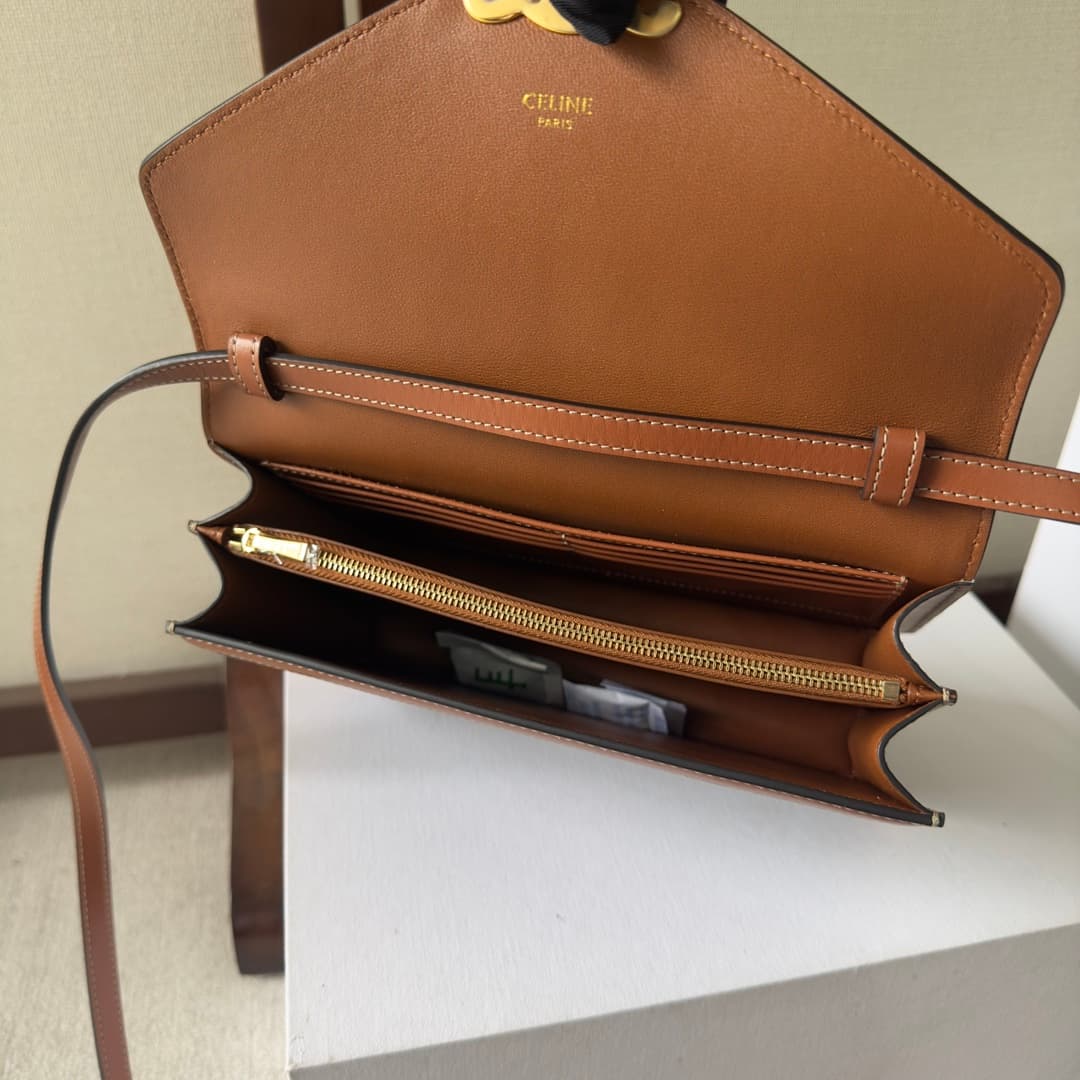 Celine Triomphe Canvas Envelope Crossbody Bag in Tan High
