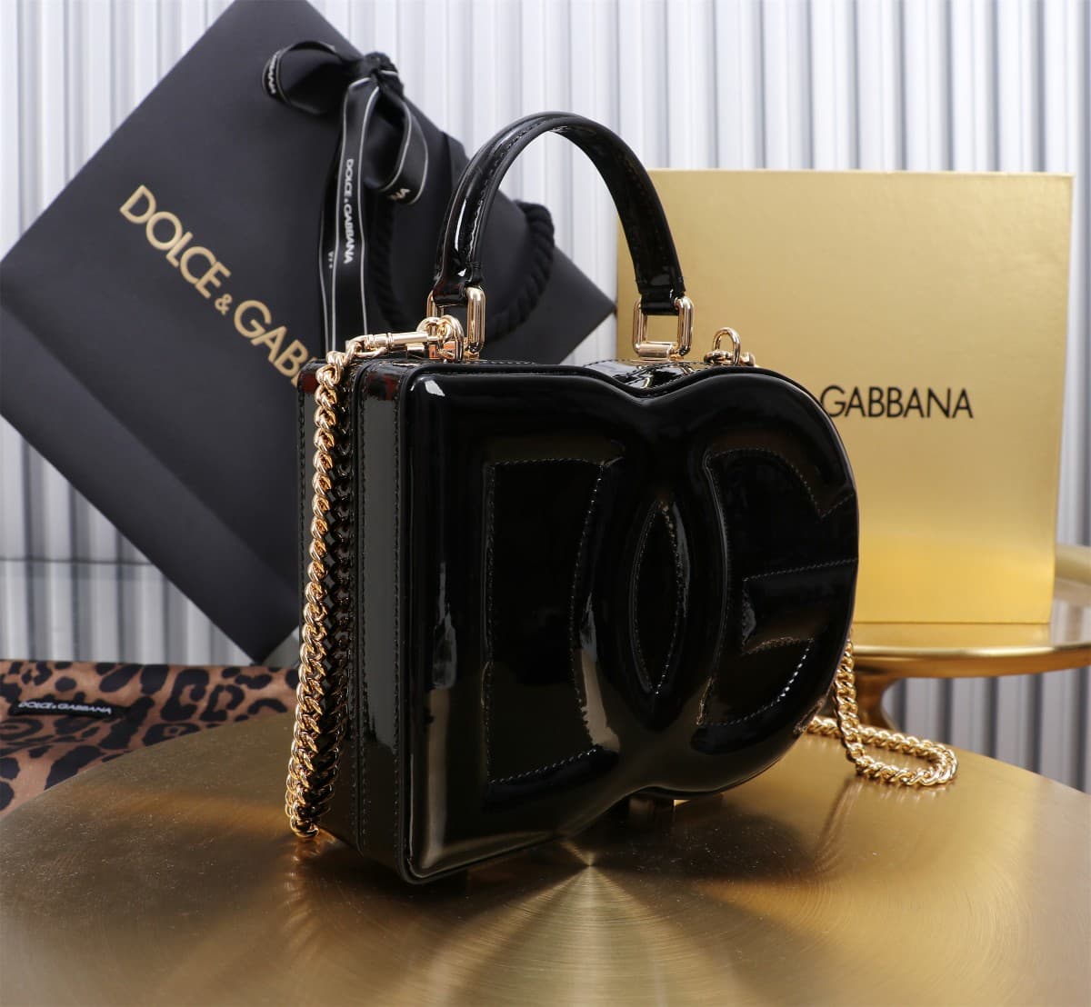 Dolce & Gabbana black patent leather DG Logo handbag high