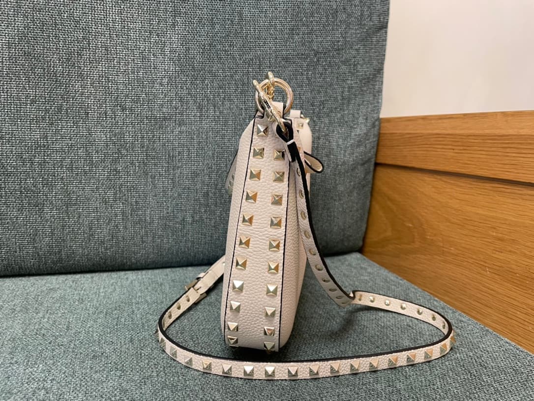 Valentino Garavani Rockstud Hobo bag in grainy white calfskin high