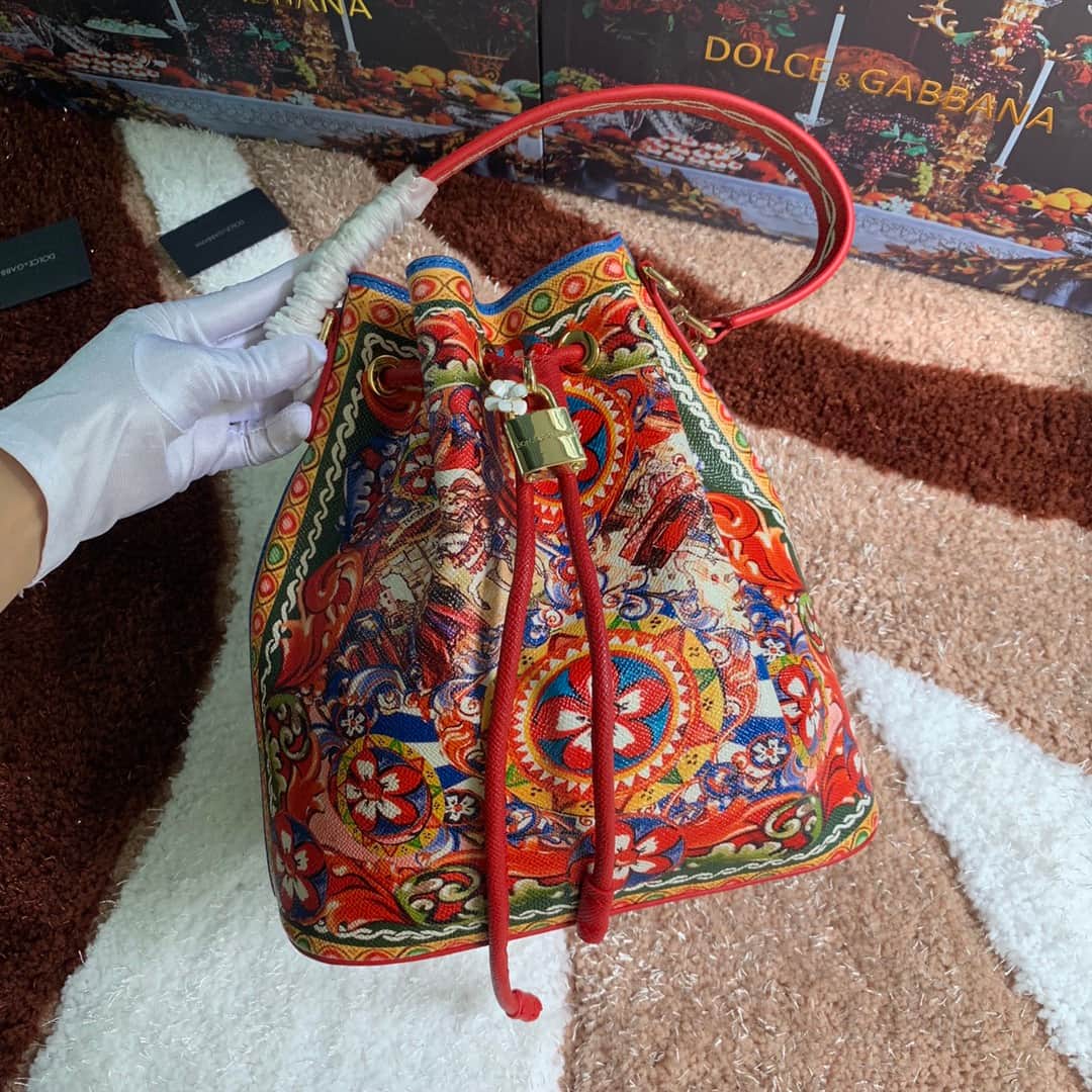 Dolce & Gabbana Multicolor Majolica Print Bucket Bag High