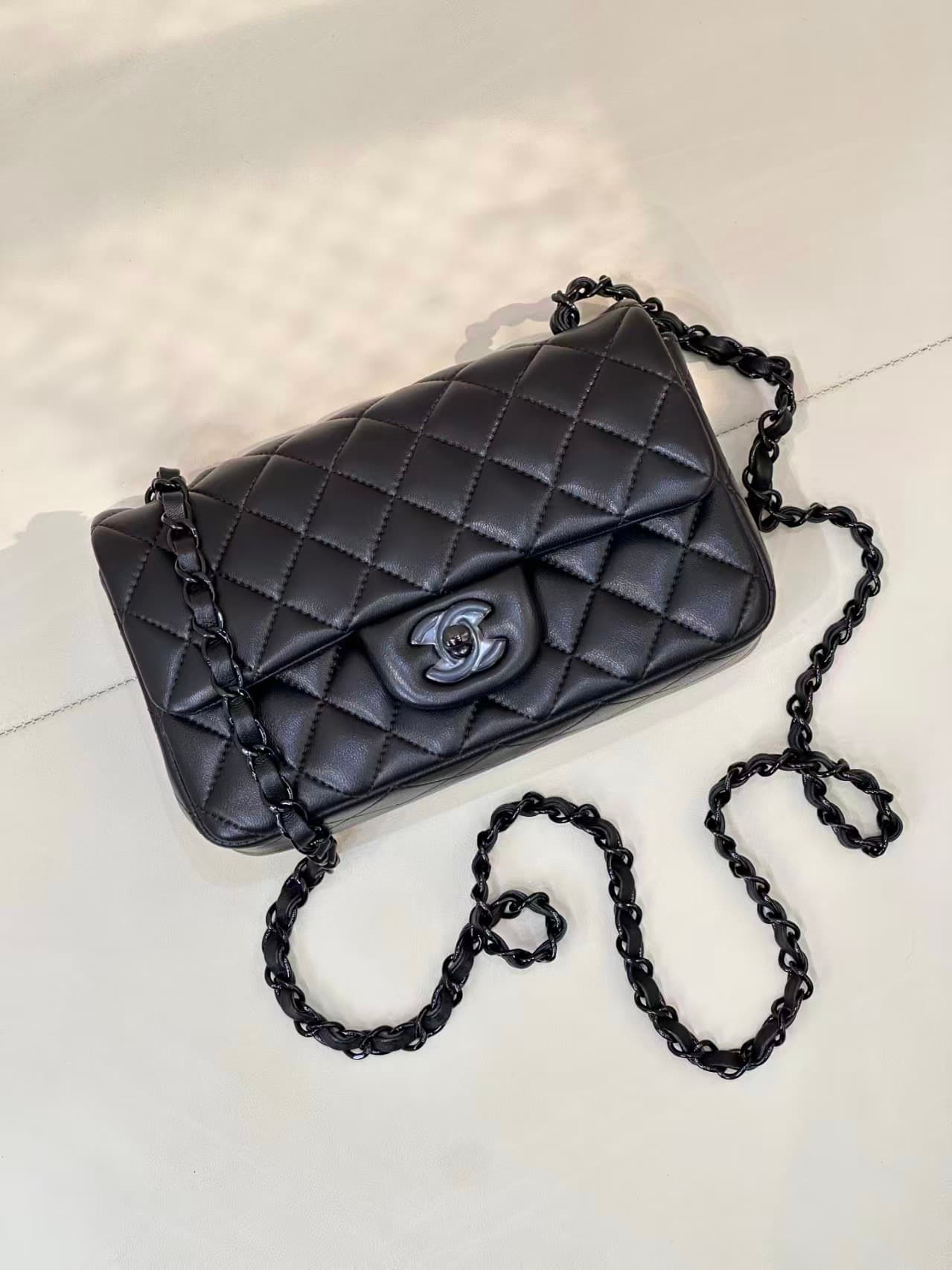 CHANEL Mini Classic Handbag Lambskin & Black-Tone Metal A69900 Black TOP