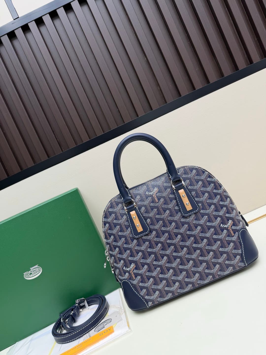 Goyard Vendôme mini bag in Goyardine coated canvas navy blue high