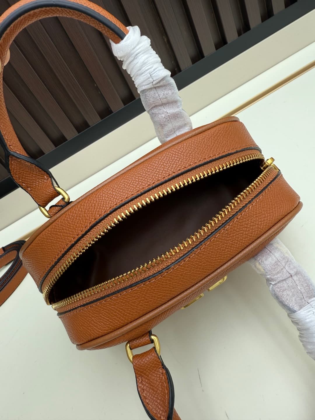 Valentino VLogo Signature Mini Bowling Bag in Grainy Calfskin Brown High