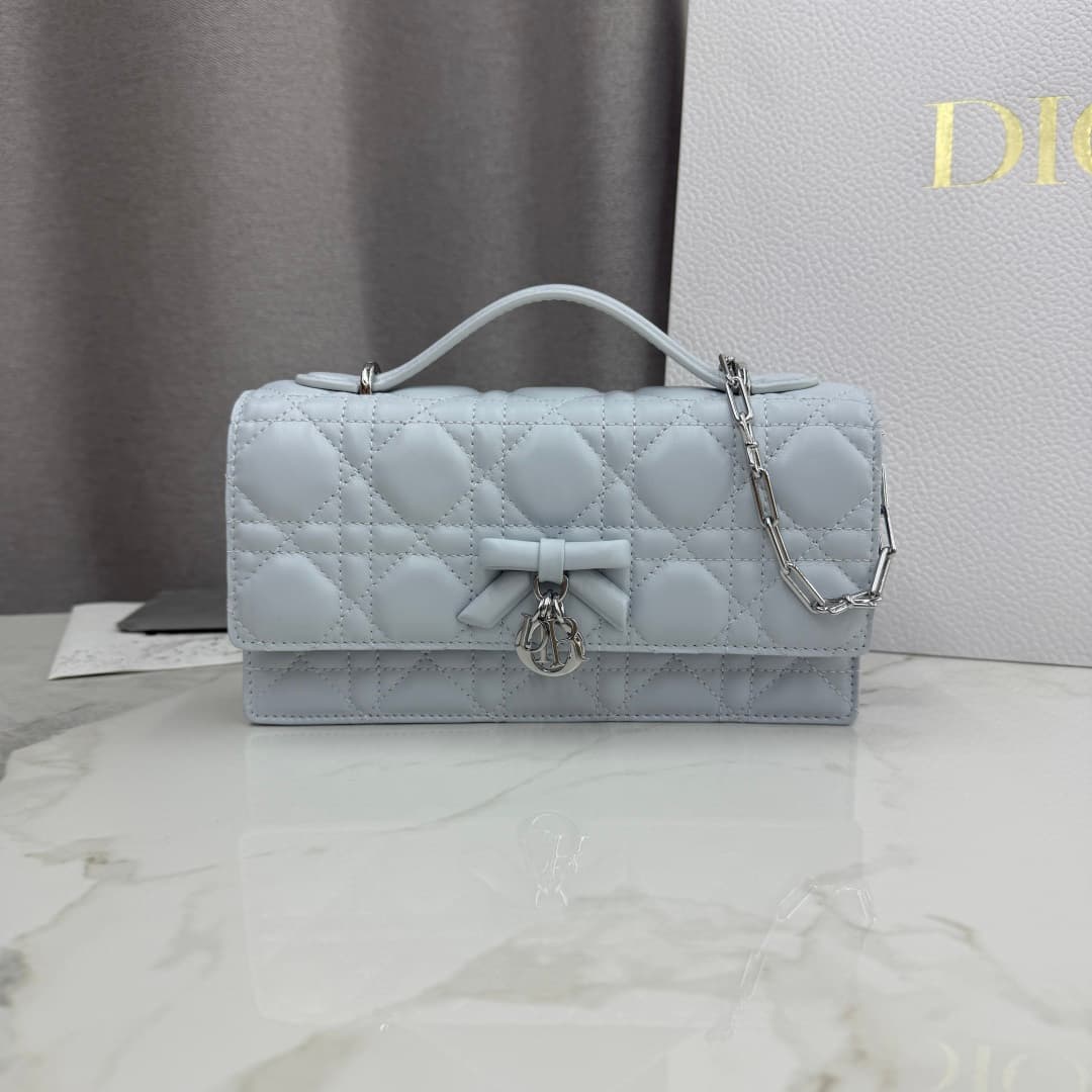 My Dior Mini Bag Ice Blue Cannage Lambskin With Leather Bow High