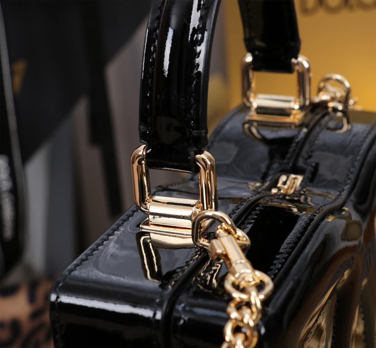 Dolce & Gabbana black patent leather DG Logo handbag high