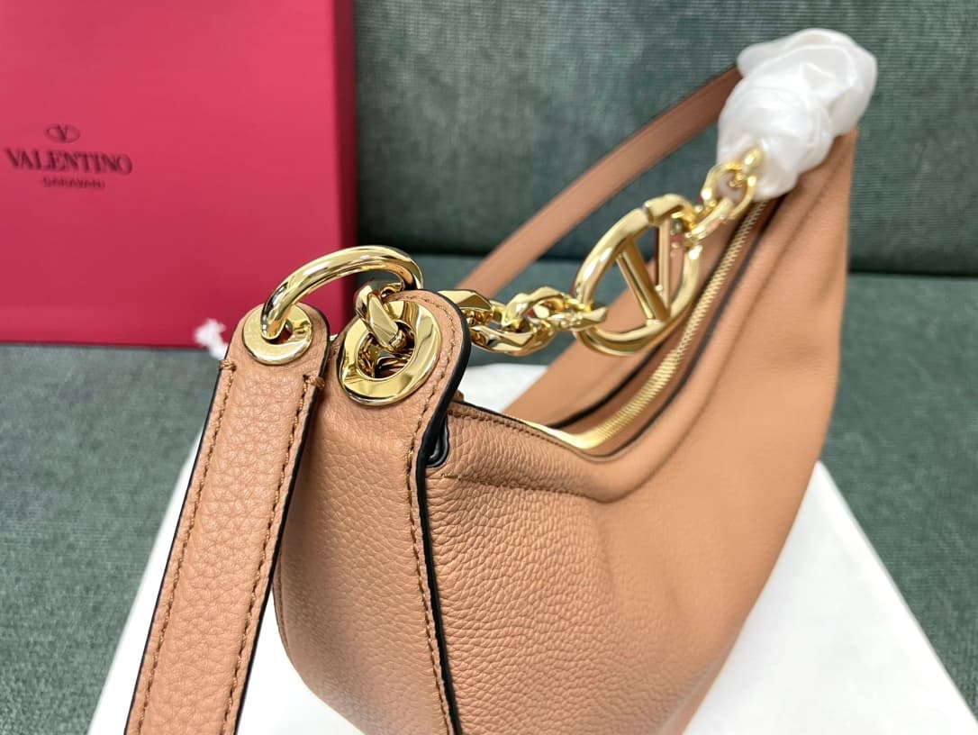 Valentino Garavani VLogo Moon small hobo bag in Nude Pink grained calfskin High