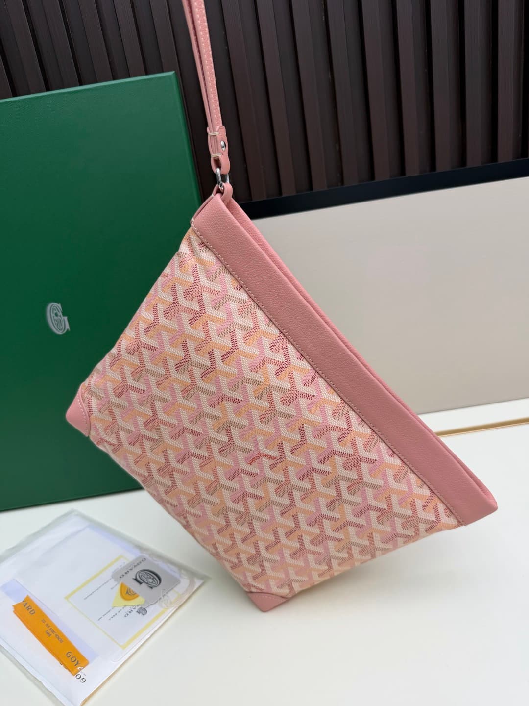 Goyard Conti pouch Goyardine canvas and Chevroches Calfskin Pink High