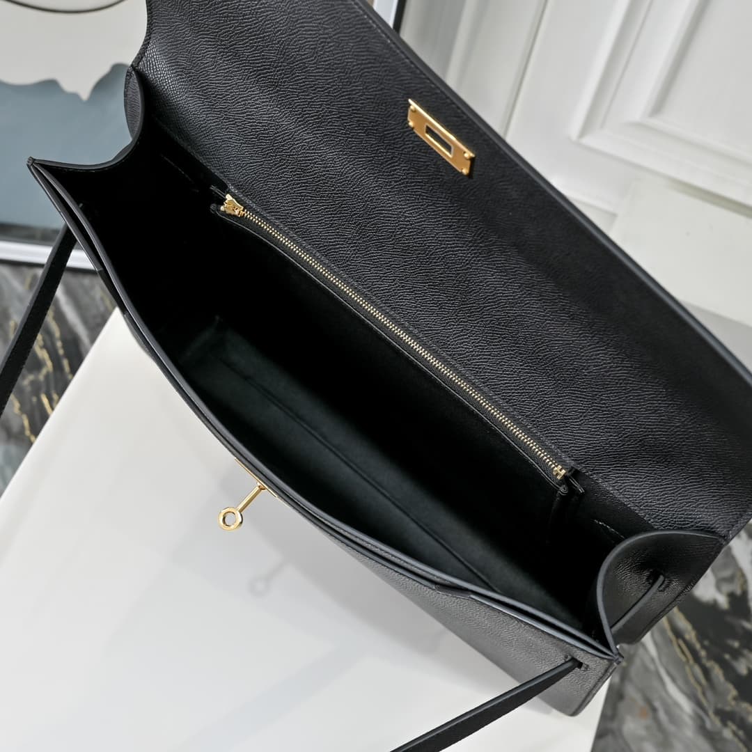 Hermes Kelly depeches Epsom 36 briefcase In Black Gold Metal CalfskIn WAX High
