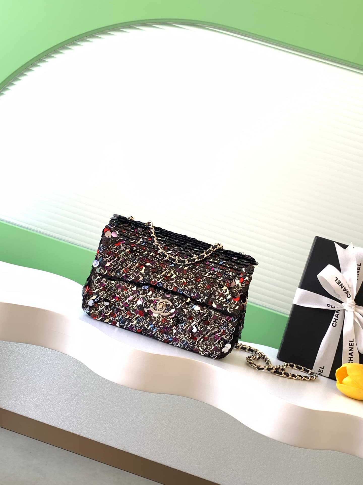 Chanel Flap Bag Sequins & Gold-Tone Metal AS4561  A