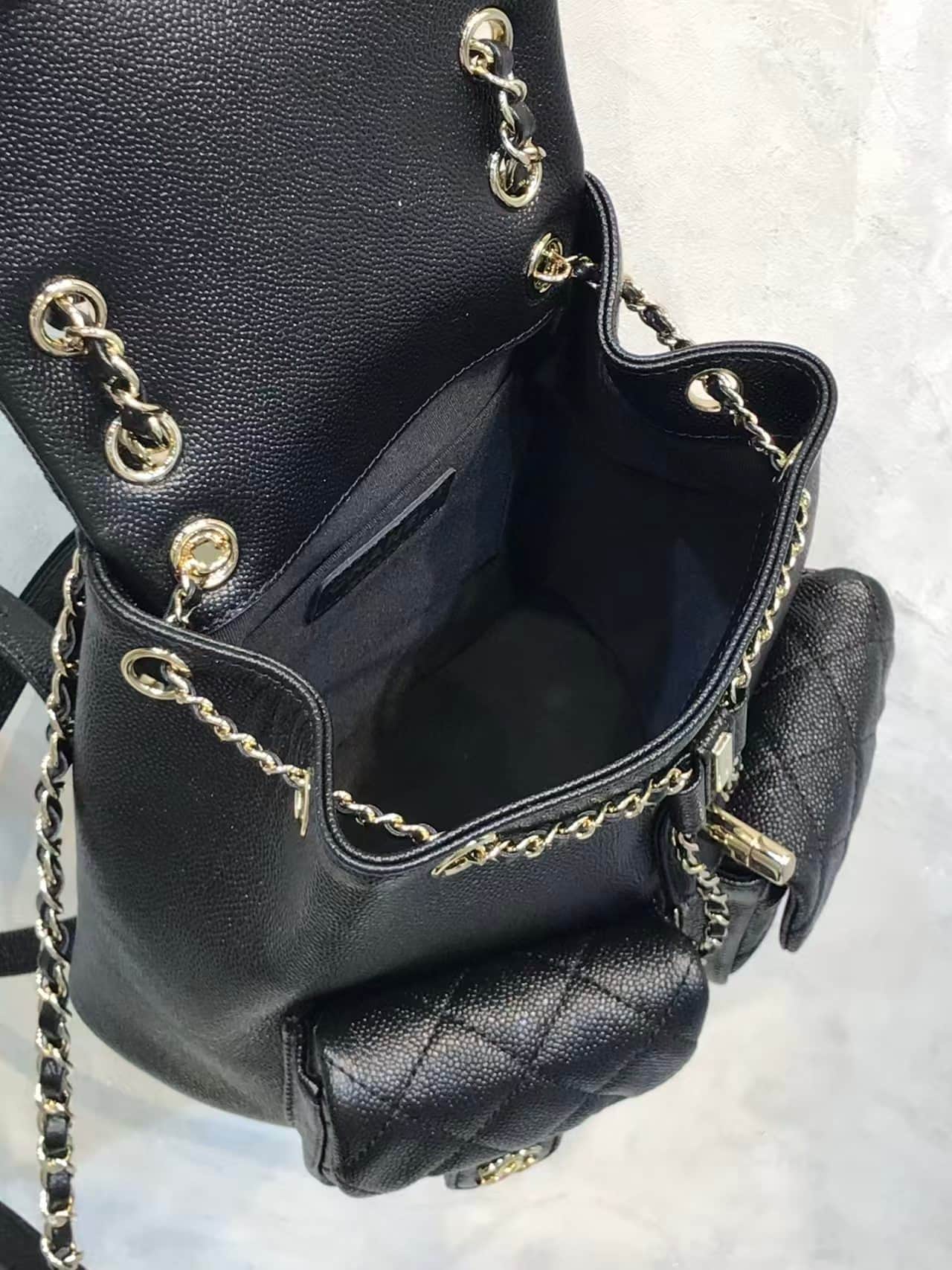 Chanel BACKPACK AS3860 Grained Shiny Calfskin & Gold-Tone Metal Black TOP