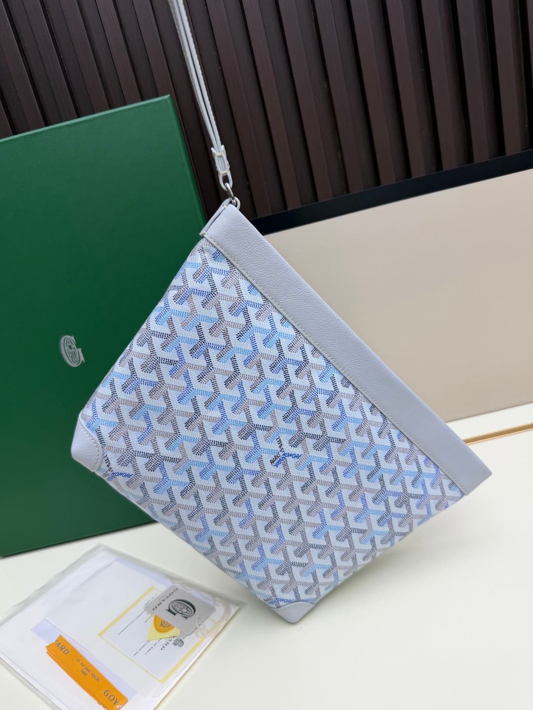 Goyard Conti pouch Goyardine canvas and Chevroches Calfskin Grey-Blue High