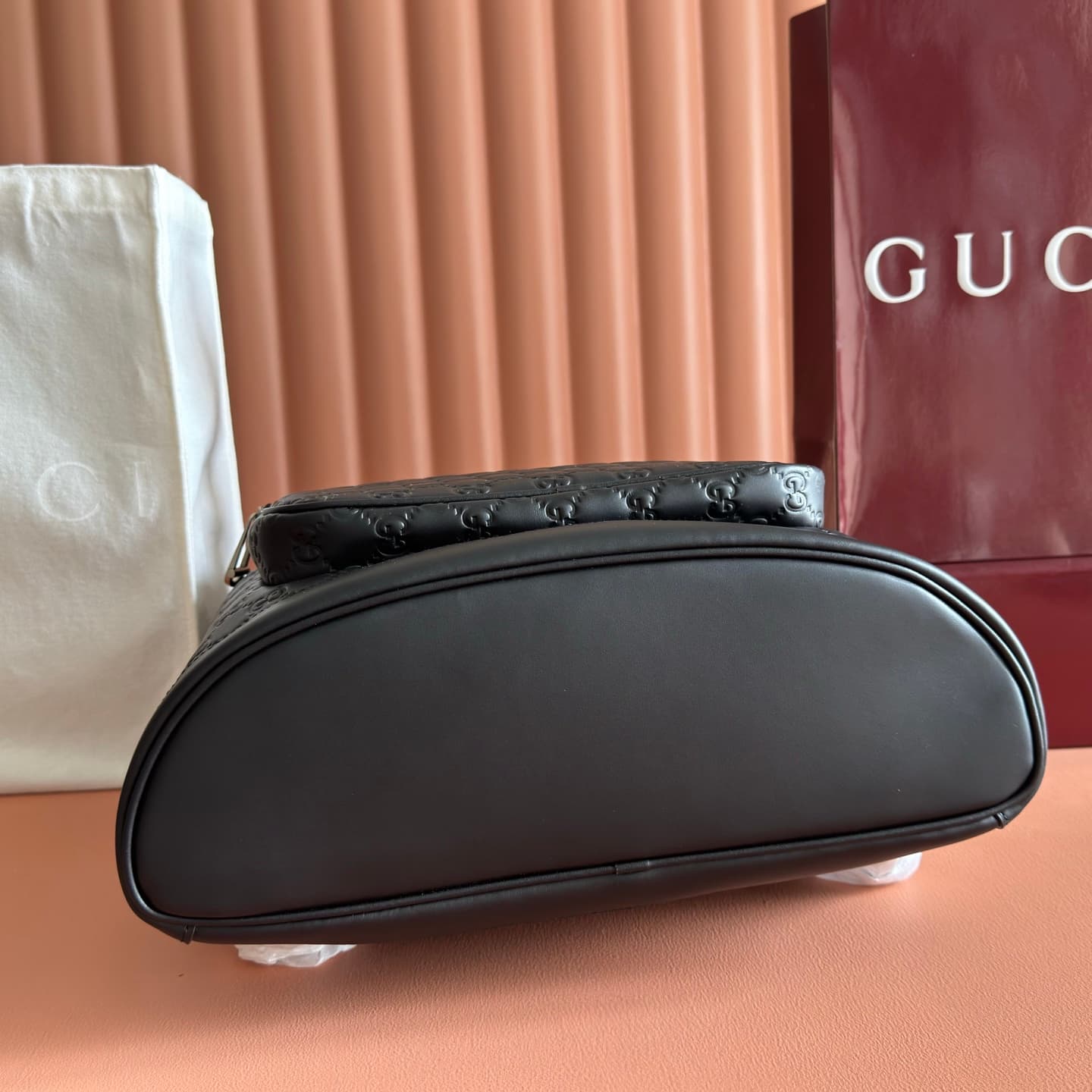 Gucci GG Emblem medium backpack Black embossed GG smooth leather 854750 High