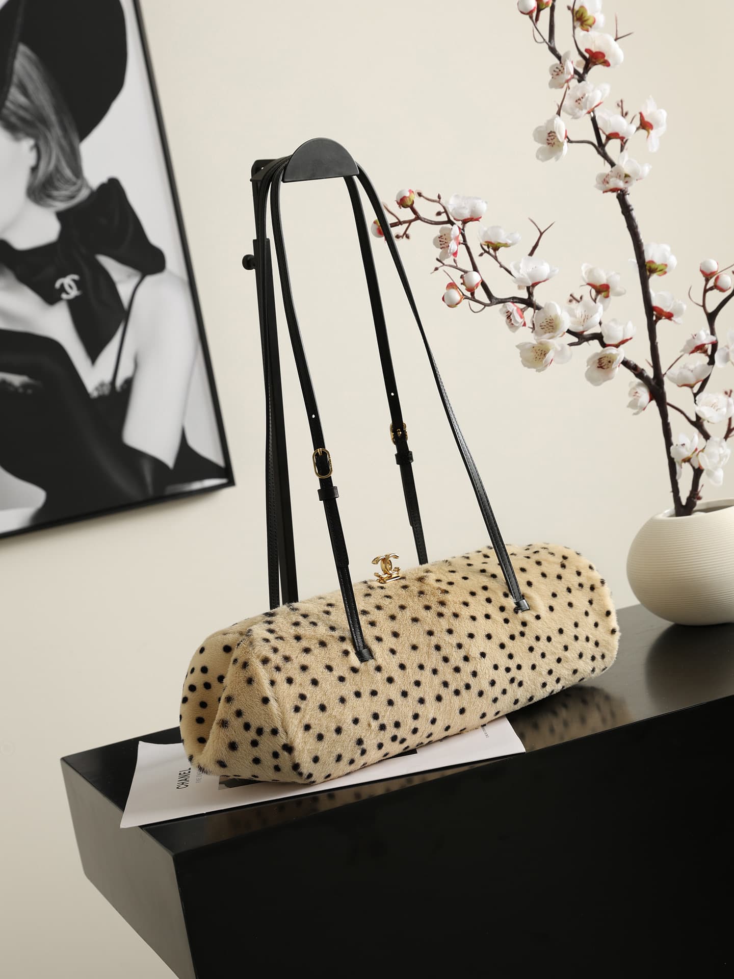 Chanel Cheetah-print Calf Hair Coco Bowling Bag & Gold-Tone Metal 6434 A