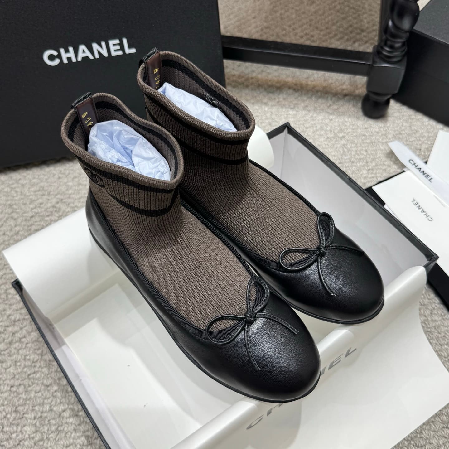 Chanel Knit Trainers Ballerina Flat Shoes Women