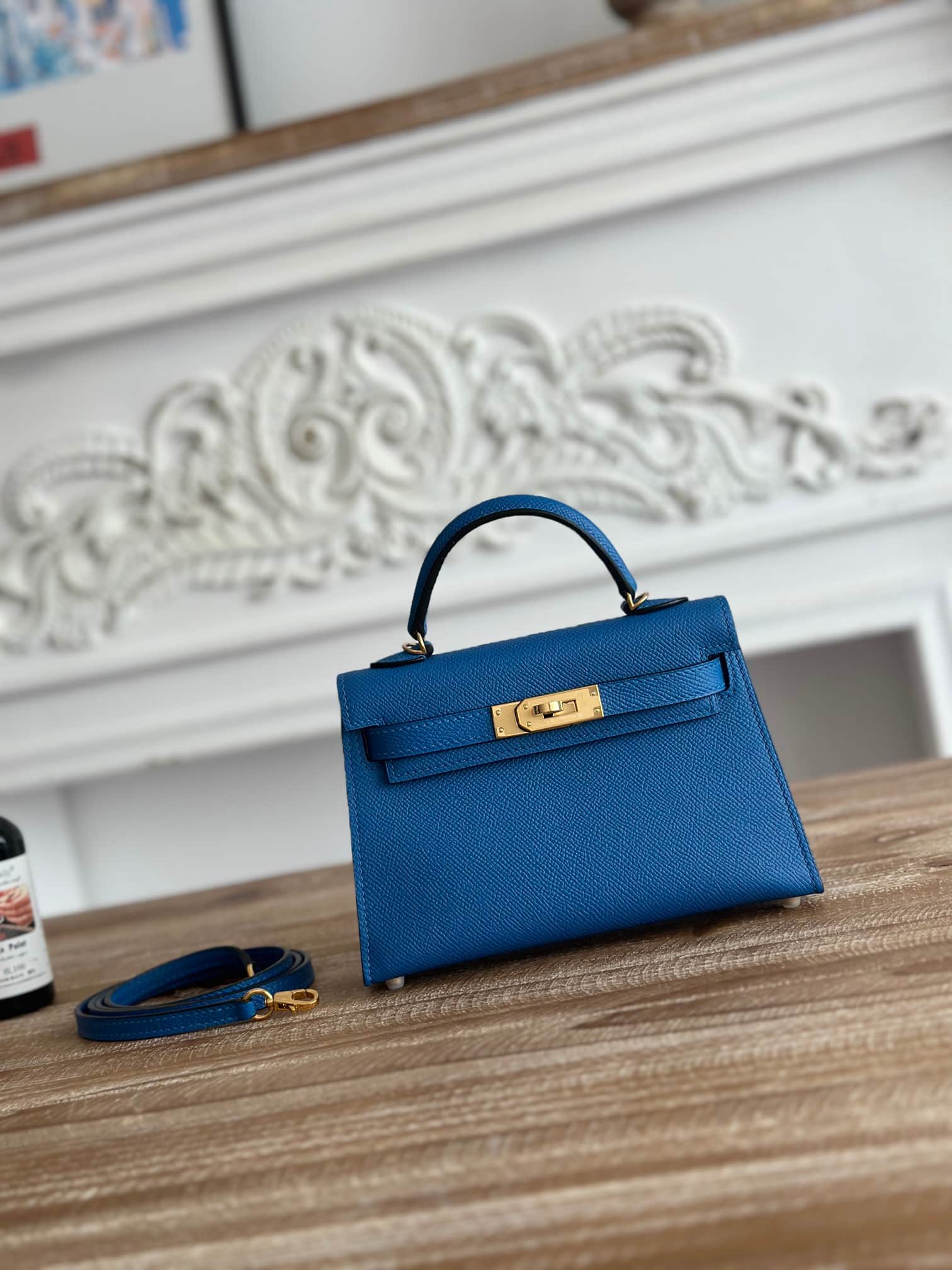 Hermes Kelly Mini II Bag Epsom Leather WAX Bleu Hydra High