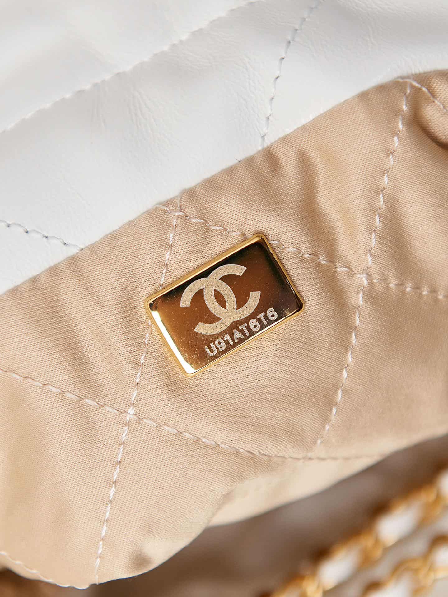 Chanel 22 MINI HANDBAG Shiny Calfskin White & Gold-Tone Metal AS3980 A