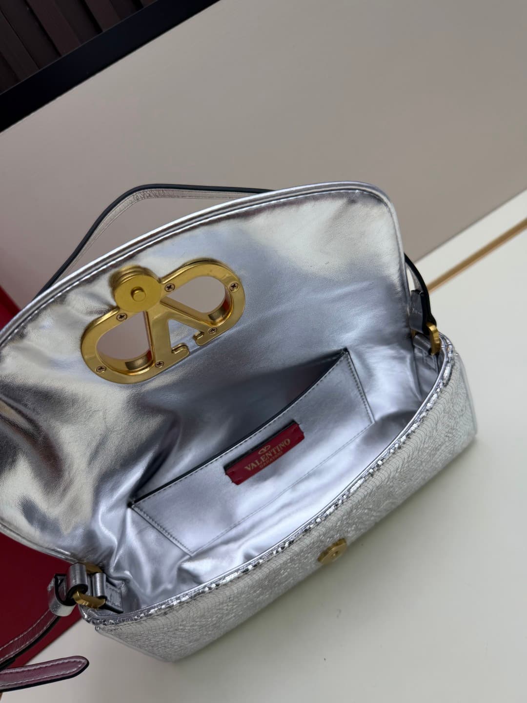 Valentino Garavani Devain Small Nappa Sequins Shoulder Bag Silver High