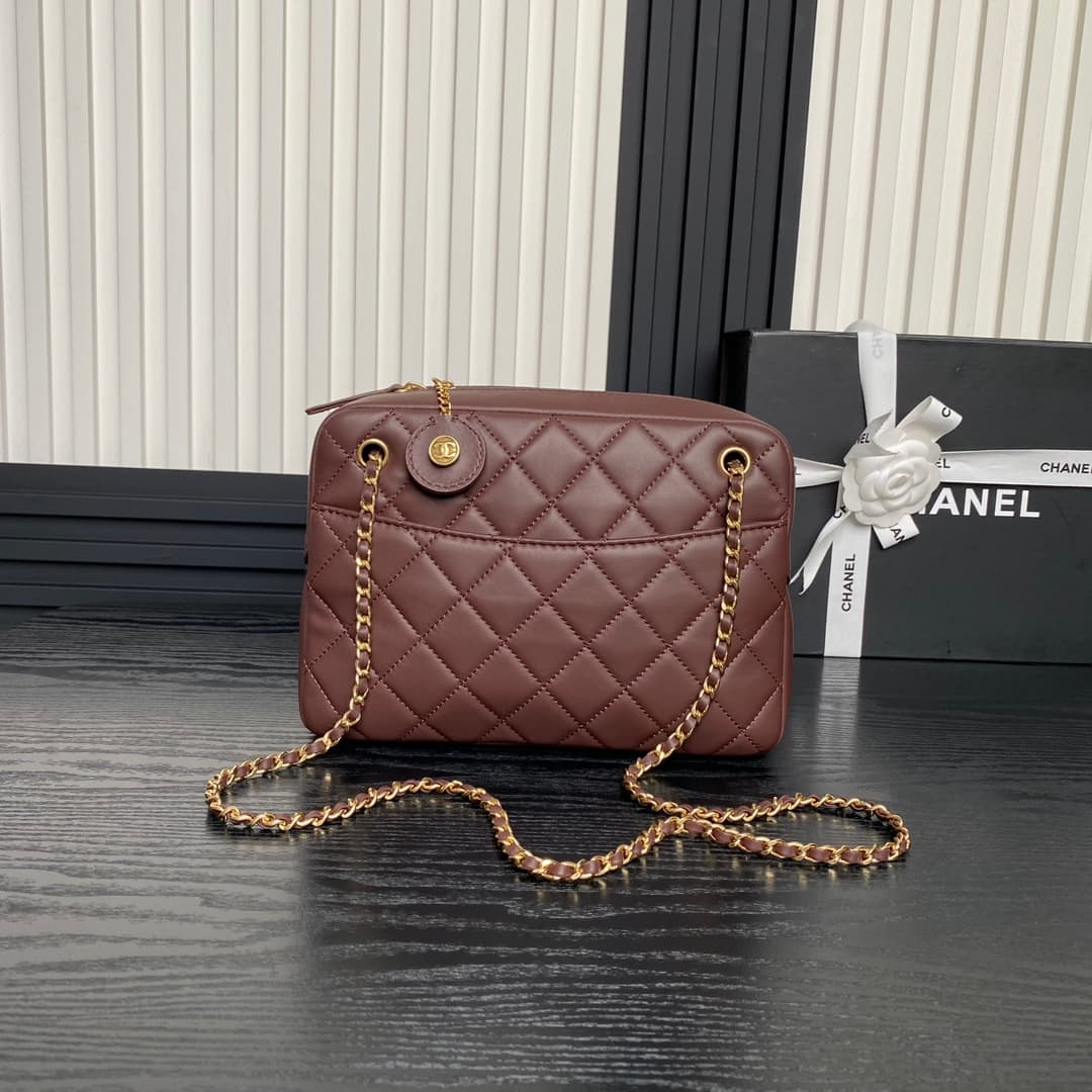 Chanel Maxi Camera Case Lambskin & Gold-Tone Metal Dark Borwn AS5187 A