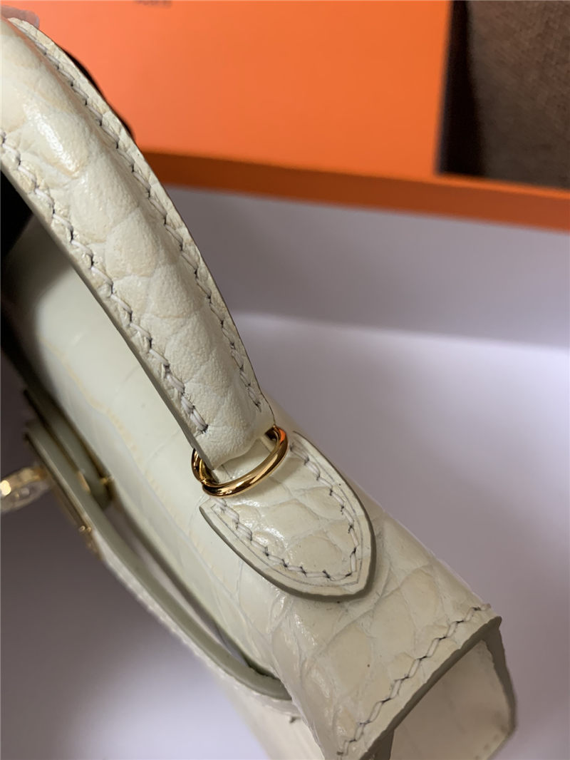 Hermes Kelly Mini II Bag Embossed Crocodile Leather WAX Silver/Gold Metal High Customizing style