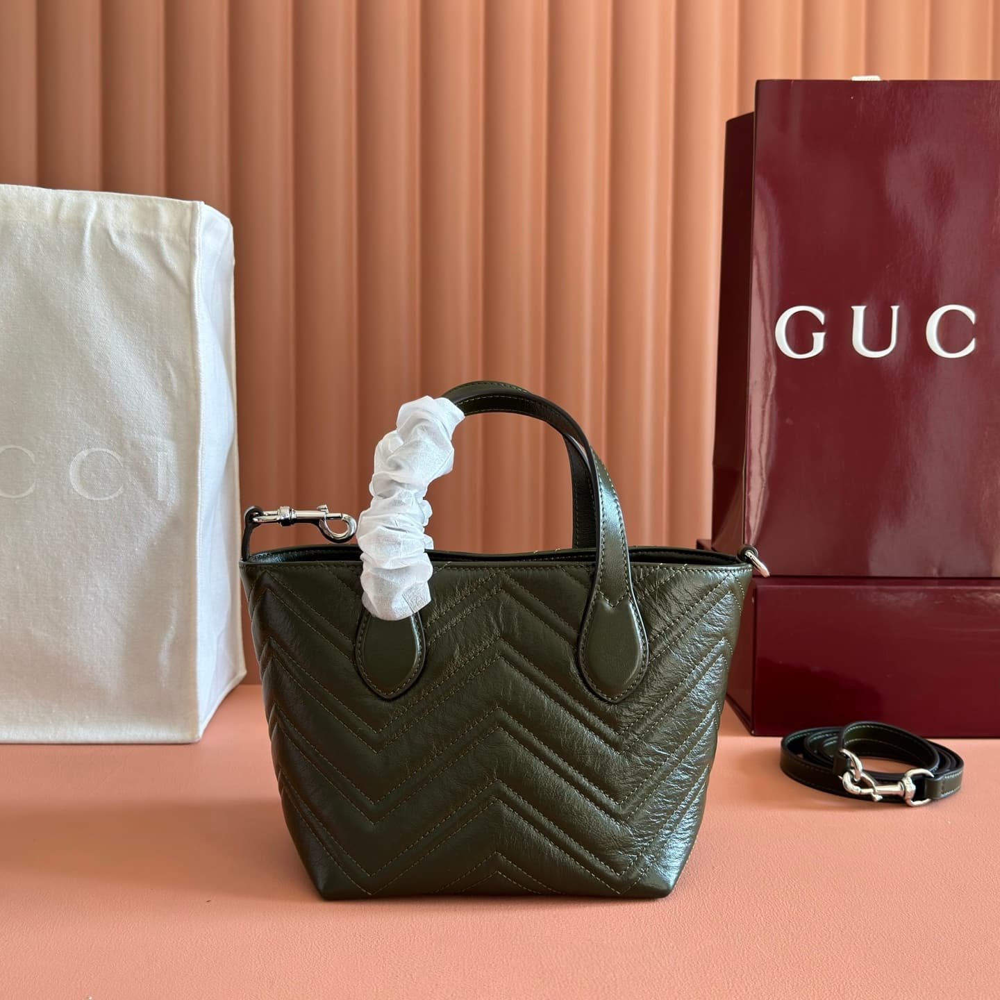Gucci GG Marmont Small tote bag forest green leather ‎855391 High