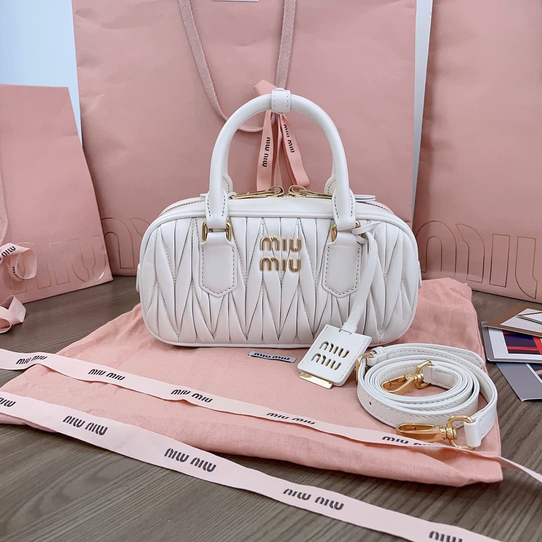Miu Miu Arcadie matelassé nappa leather bag 5BB142 Cream High