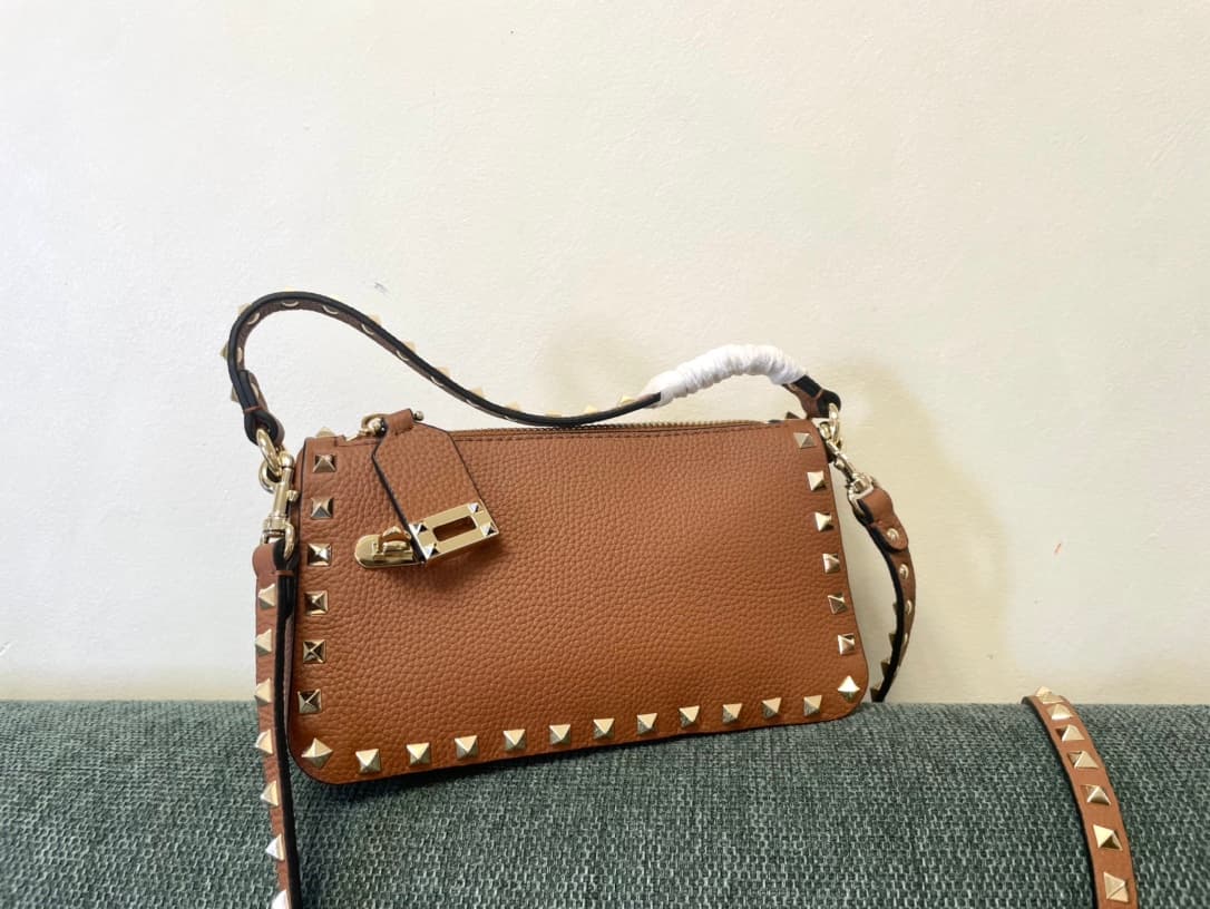 Valentino Garavani Mini Rockstud crossbody bag in Caramel Grained Calfskin High