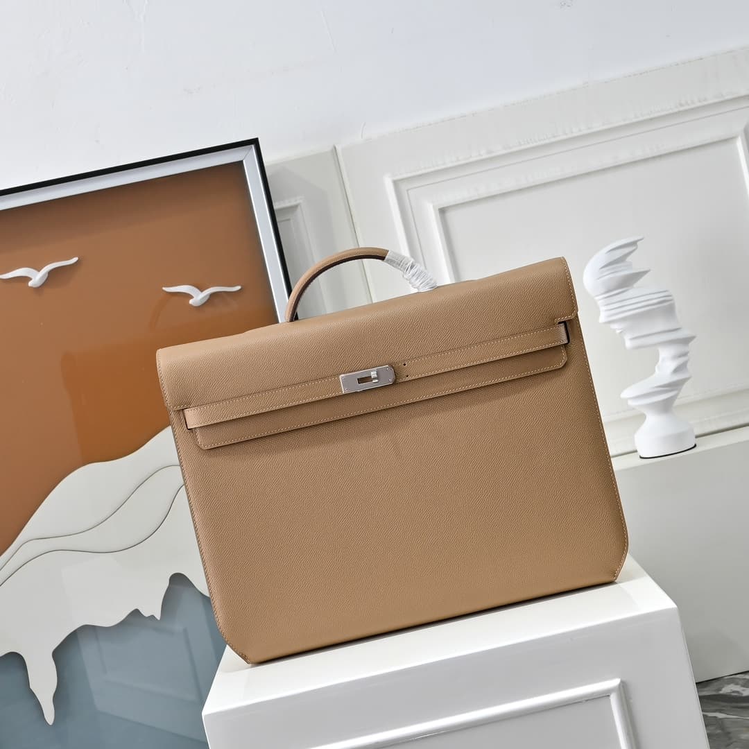 Hermes Kelly depeches Epsom 36 briefcase In Beige Silver Metal CalfskIn WAX High