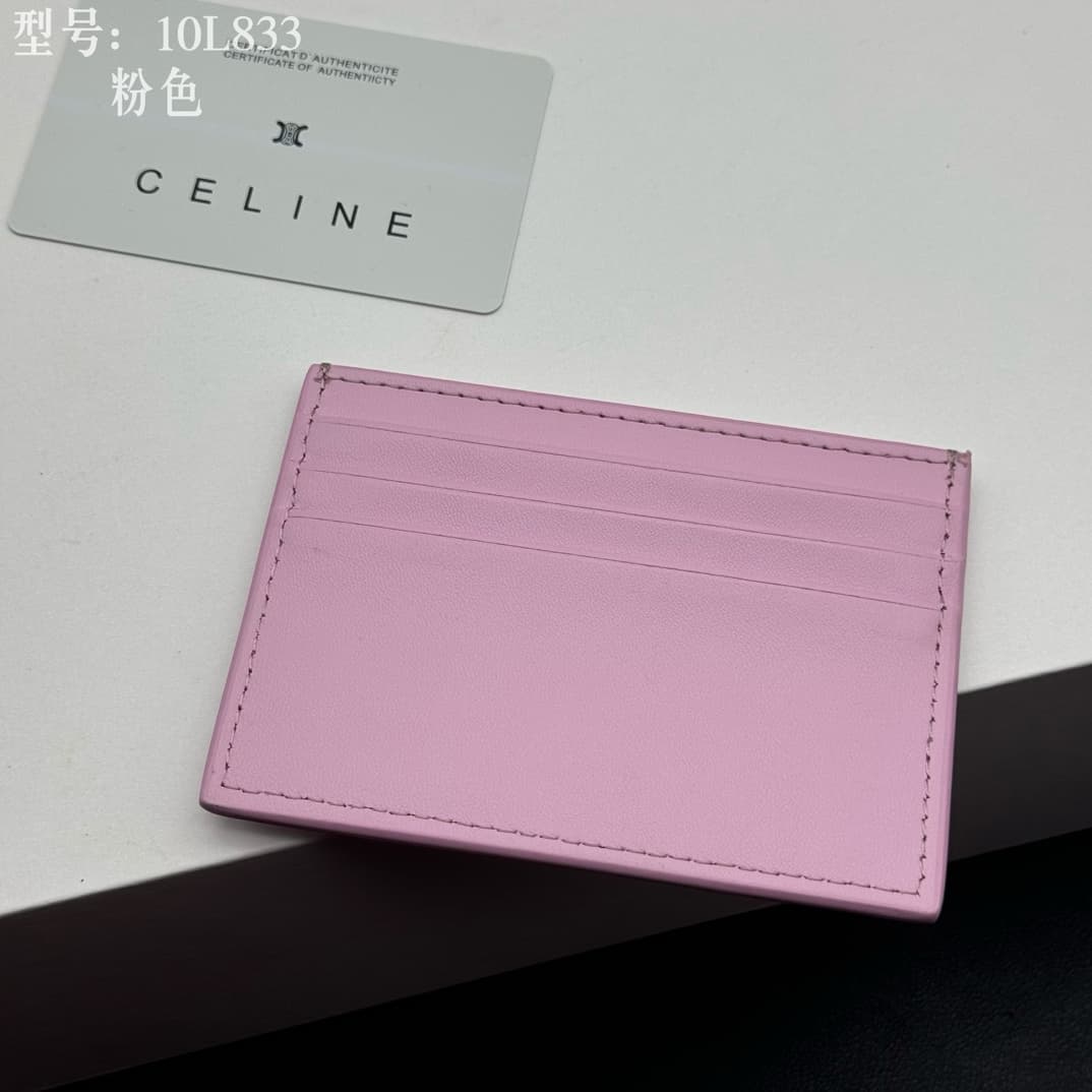 Celine Card Holder Triomphe in Shiny Calfskin Leather Pink High