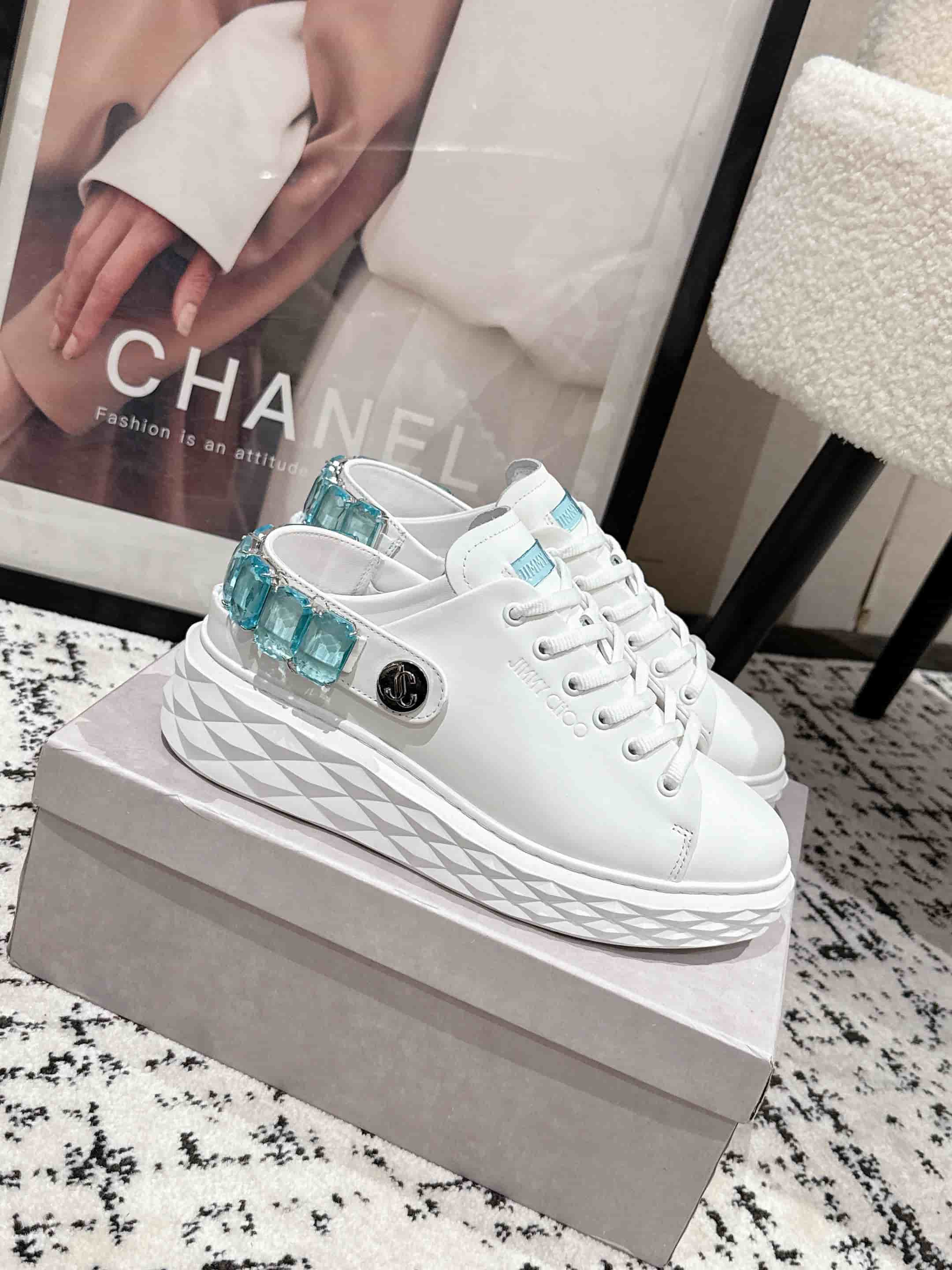 Jimmy Choo Diamond Maxi Crystal Nappa Leather Trainer shoes Women