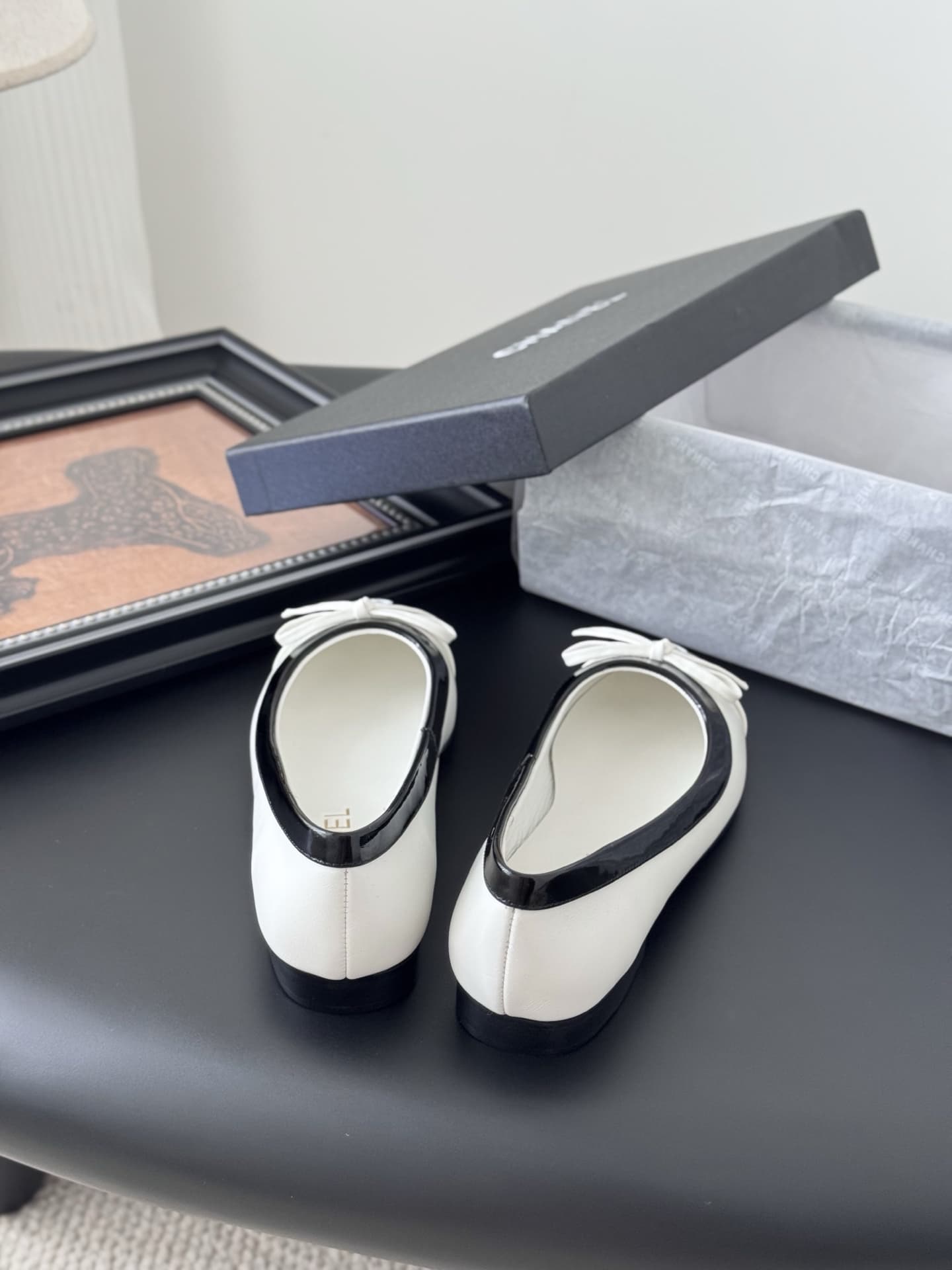 Chanel Lambskin Cap Toe CC Ballerina Flats Shoes Women