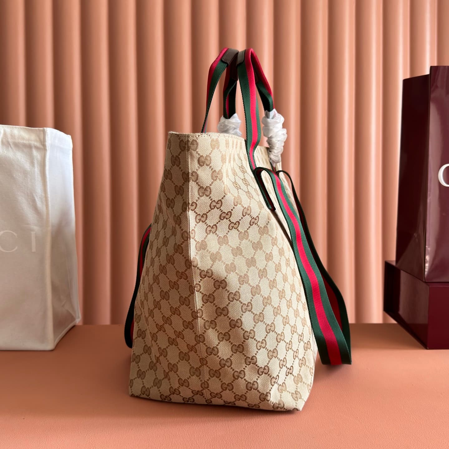 Gucci GG medium tote bag Sand and dark brown GG canvas ‎875929 High