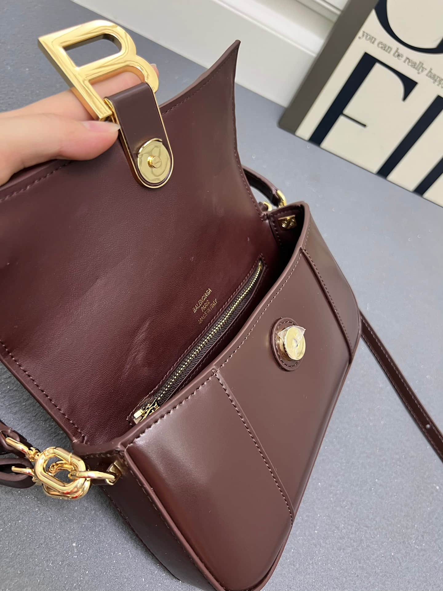 Balenciaga Hourglass sling bag dark brown High
