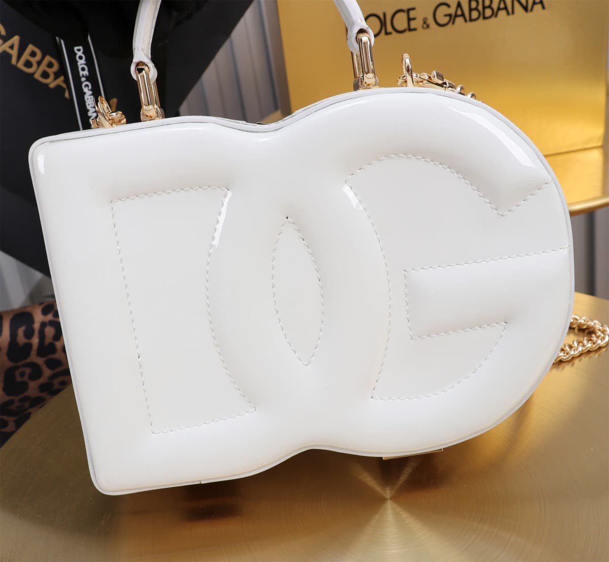 Dolce & Gabbana white patent leather DG Logo handbag high