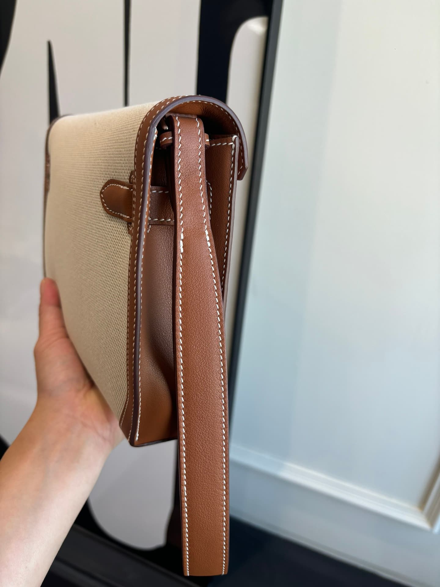 Hermes Kelly Depeches 25 pouch in H canvas and Swift Leather WAX High