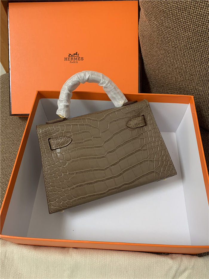 Hermes Kelly Mini II Bag Embossed Crocodile Leather WAX Silver/Gold Metal High Customizing style