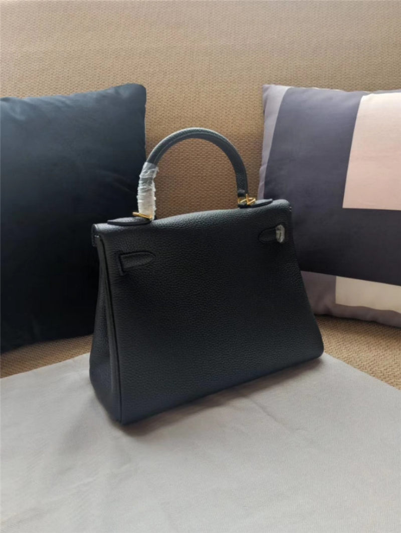 Hermes Kelly 25/28 Retourne Bag Calfskin In Black High