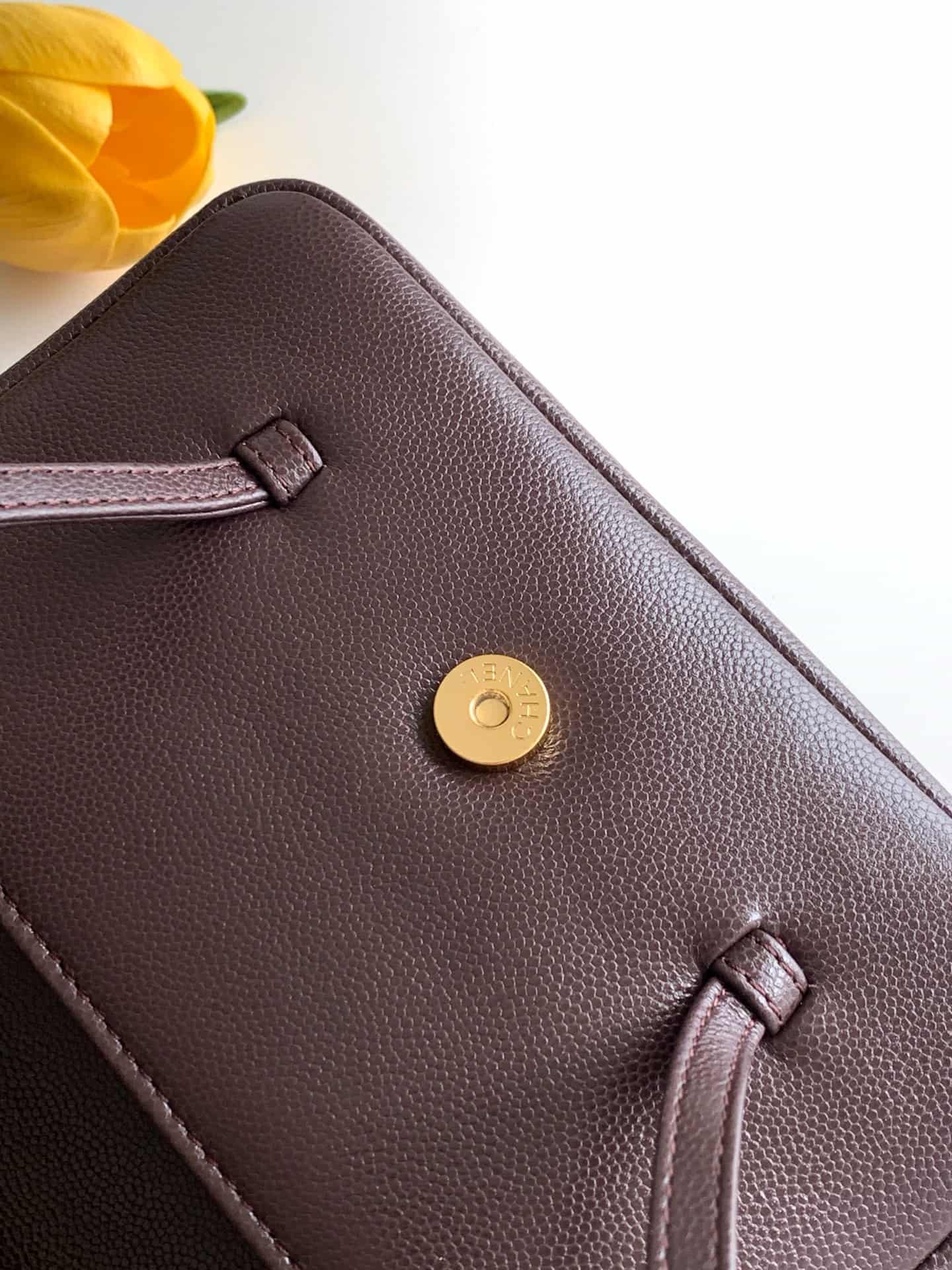 Chanel Clutch with Leather Strap Grained Shiny Calfskin & Gold-Tone Metal Dark brown AP5068 A