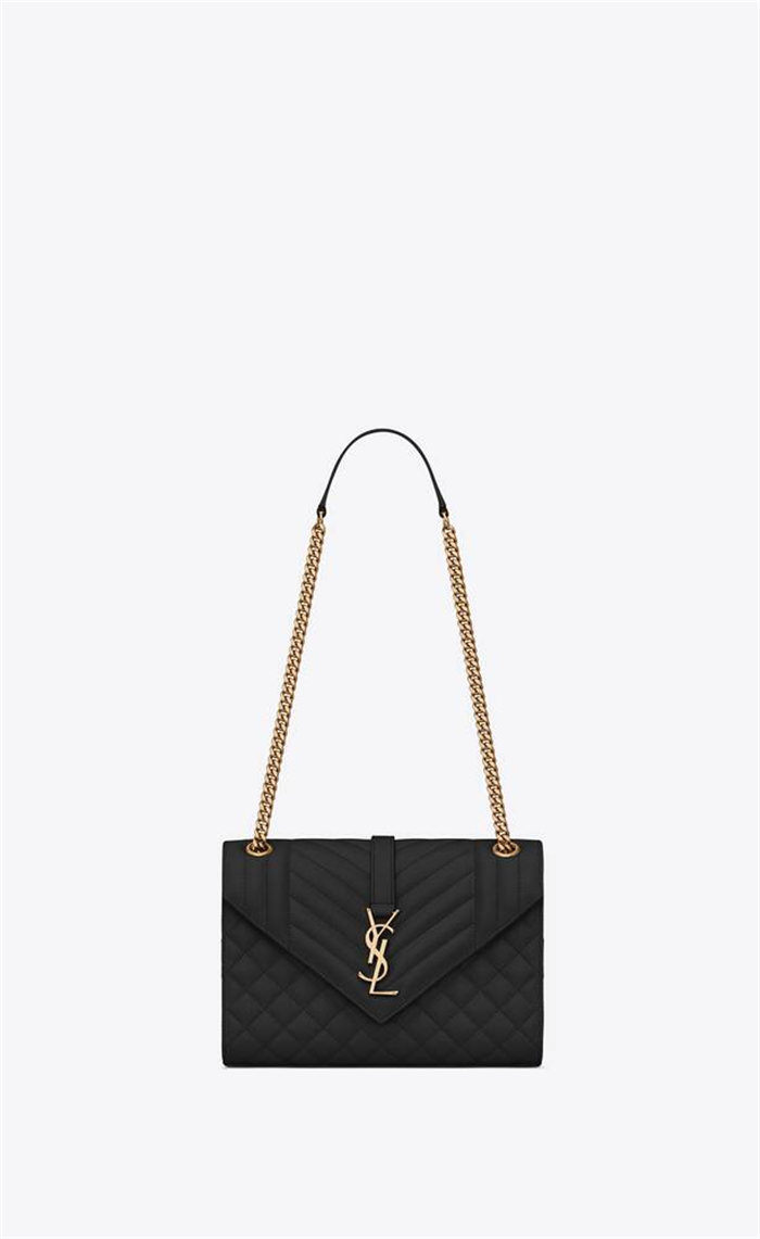 ENVELOPE MEDIUM BAG IN MIX MATELASSÉ GRAIN DE POUDRE EMBOSSED LEATHER Black-Gold High